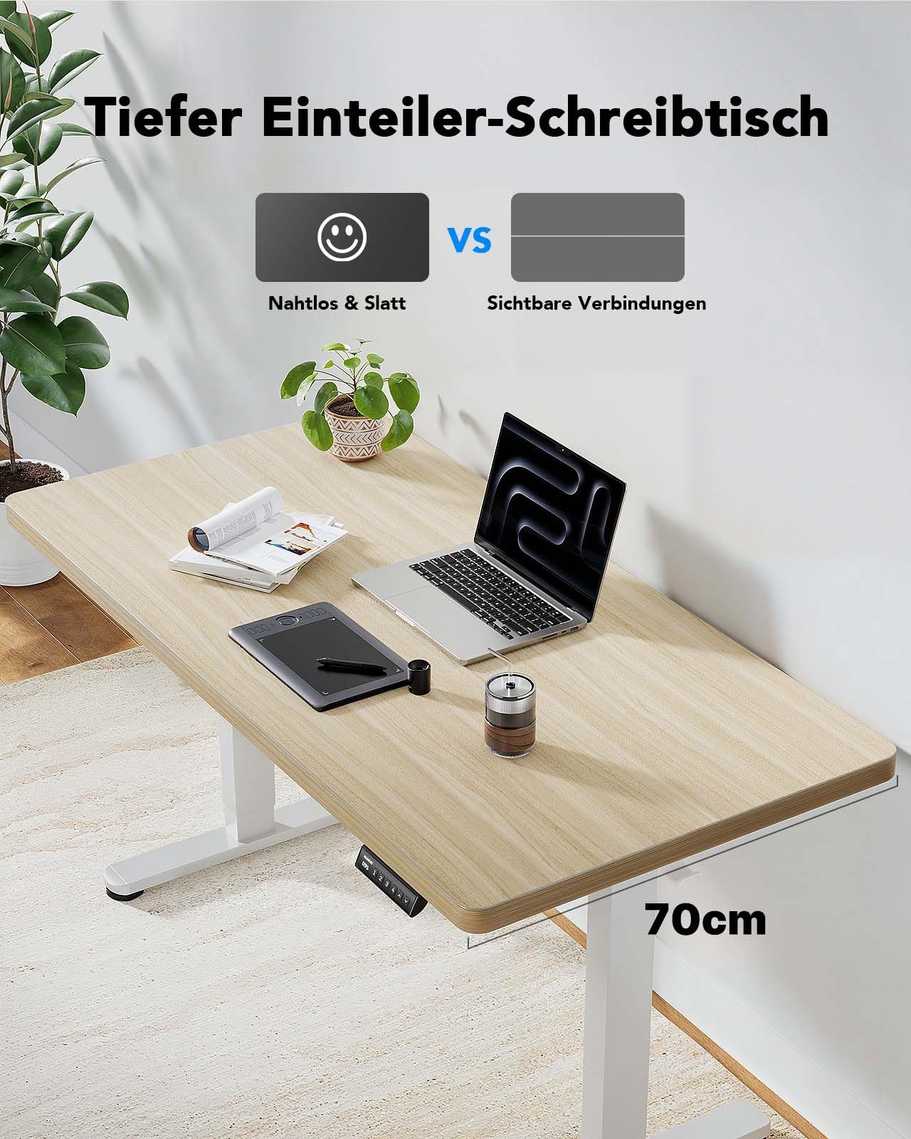 HUANUO Escritorio de altura regulable 140 x 70 cm, 25 mm, todo el tablero de mesa con motor sin escobillas, asiento ergonómico de pie, escritorio de pie eléctrico de fácil montaje para oficina en casa