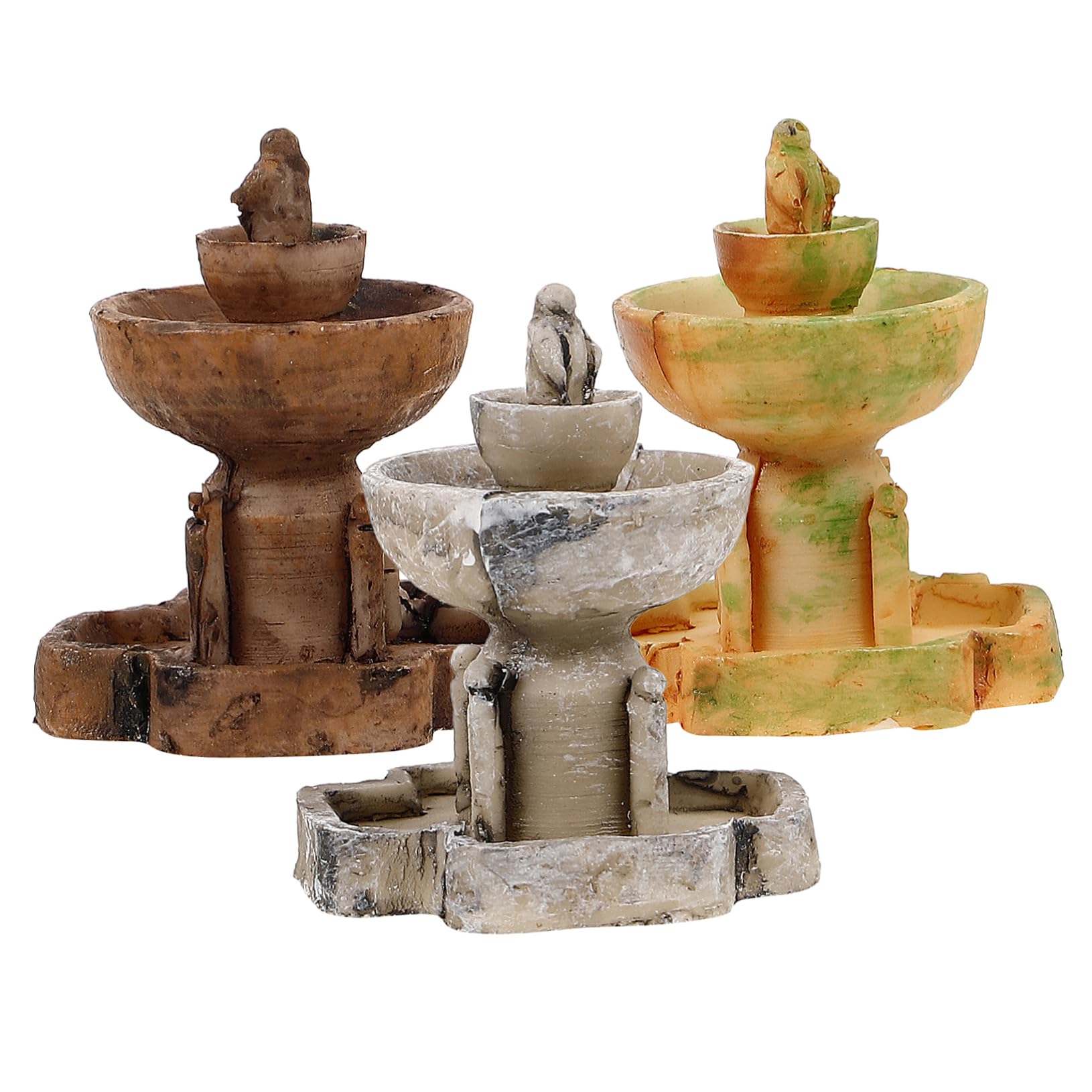 BEBEMOKO 3Pcs Miniature Resin Fountain Decoration Creative Tabletop Fountain Prop for Micro Landscape and Fairy Garden Decor Lifelike Tabletop Ornament Serene Home Aesthetic