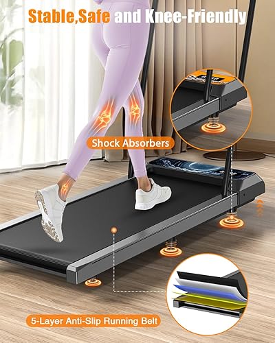 Miniatura 5 de Walking Treadmill Pad with Incline - Portable Under Desk Treadmill, Walking Mat Pad with Handle Bar, 2.5HP Low Noise, 2 in 1 Treadmills for Home