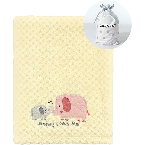 CREVENT 30''X40'' Cute Cozy Fluffy Warm Baby Blanket for Girls Infants Toddlers' Bedding Crib Cot Stroller, Baby Shower Birthday Newborn's Gift - Ivory Elephant 75X100cm