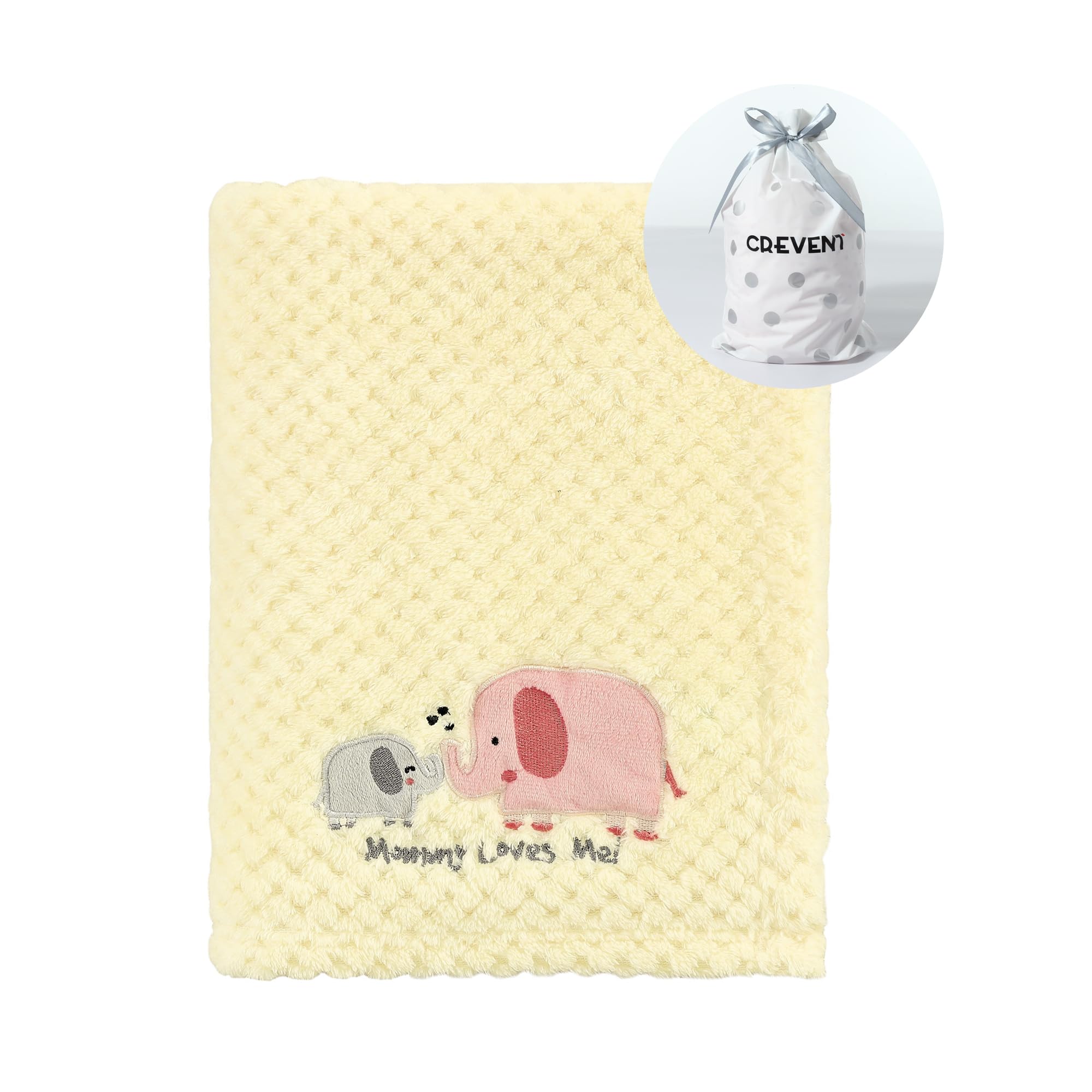 CREVENT 30''X40'' Cute Cozy Fluffy Warm Baby Blanket for Girls Infants Toddlers' Bedding Crib Cot Stroller, Baby Shower Birthday Newborn's Gift - Ivory Elephant 75X100cm