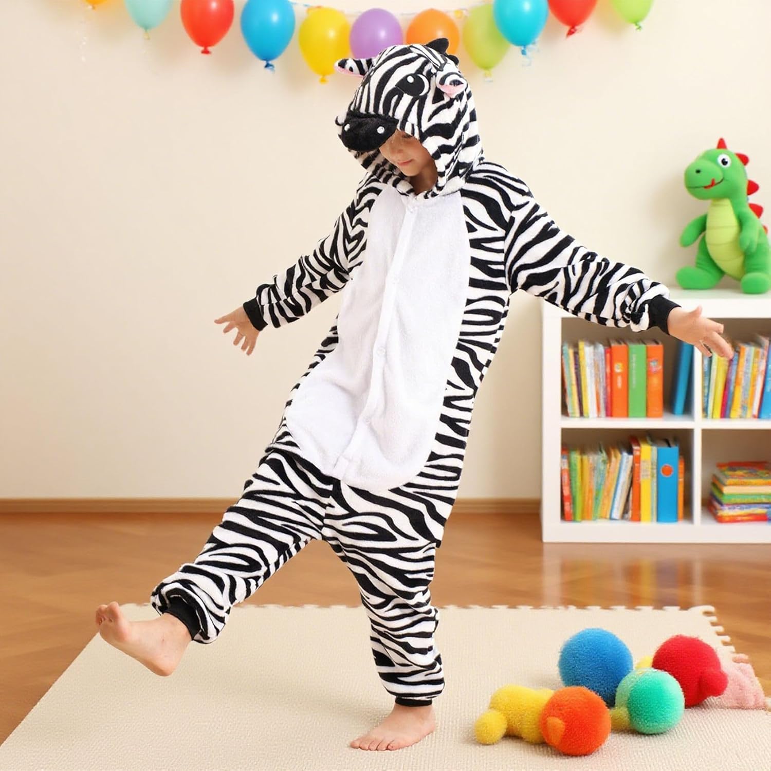 Animal Onesie Costumes for Kids Adults Cosplay Halloween for Boys Girls Womens Warm Plush One Piece Zebra