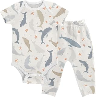 Baby Clothes Set Whales Starfish Sea Infant Bodysuits Pants Sets 0-24M For Boys Girls