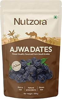Nutzora Madina Ajwa Dates Jumbo 500g | from Saudi Arabia | Rich in Iron | Natural Antioxidants | Gluten Free Price In India