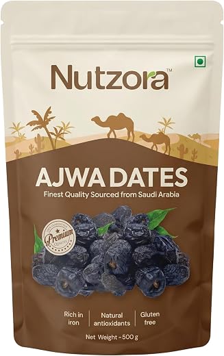 Nutzora Madina Ajwa Dates Jumbo 500g | from Saudi Arabia | Rich in Iron | Natural Antioxidants | Gluten Free