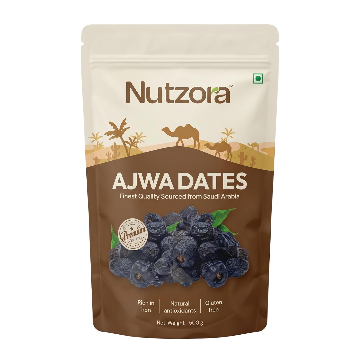 Nutzora Madina Ajwa Dates Jumbo 500g | from Saudi Arabia | Rich in Iron | Natural Antioxidants | Gluten Free