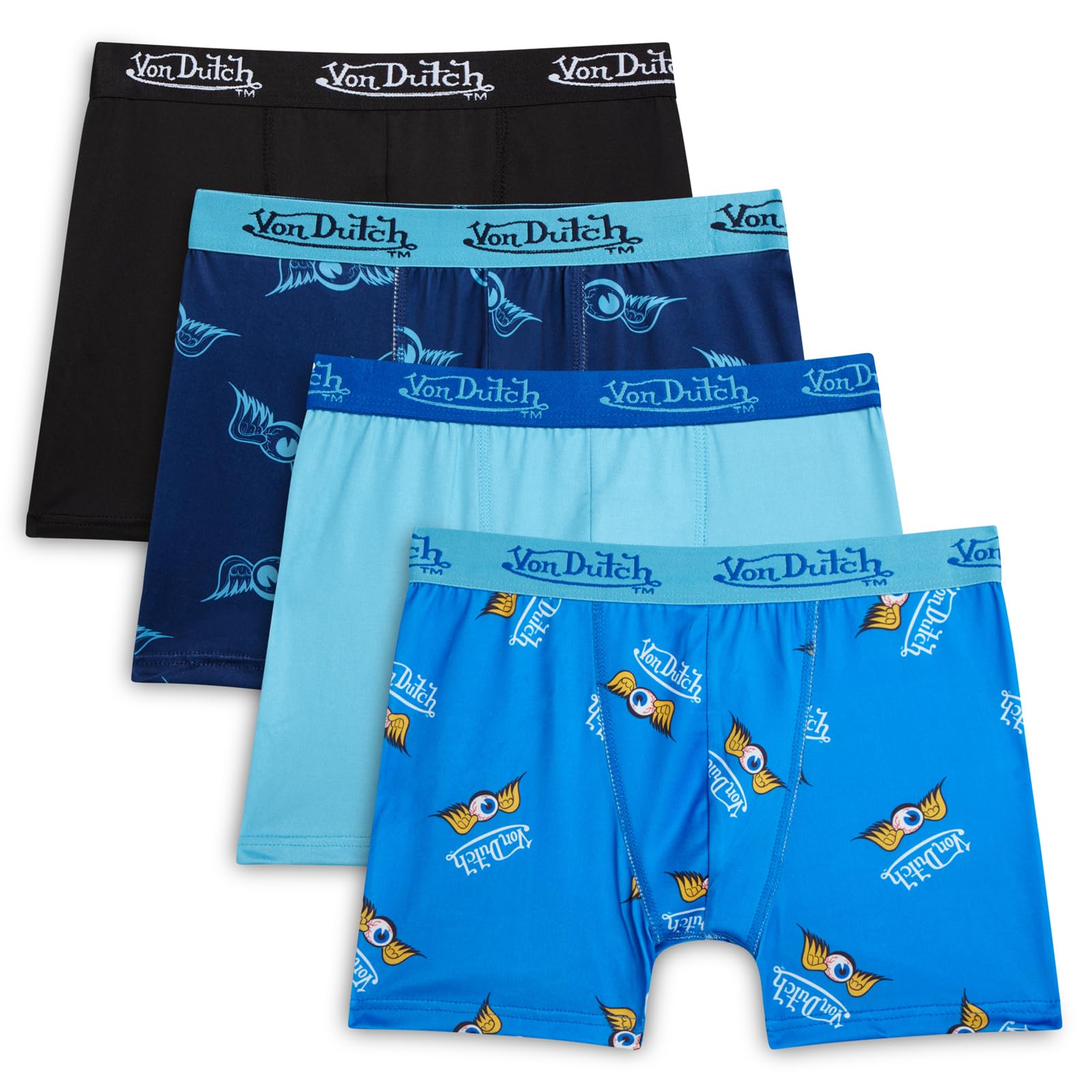 Von Dutch Boys Boxer Briefs - 4 Pack Tag Free Soft Stretch Underwear Boxers for Boys with Fun