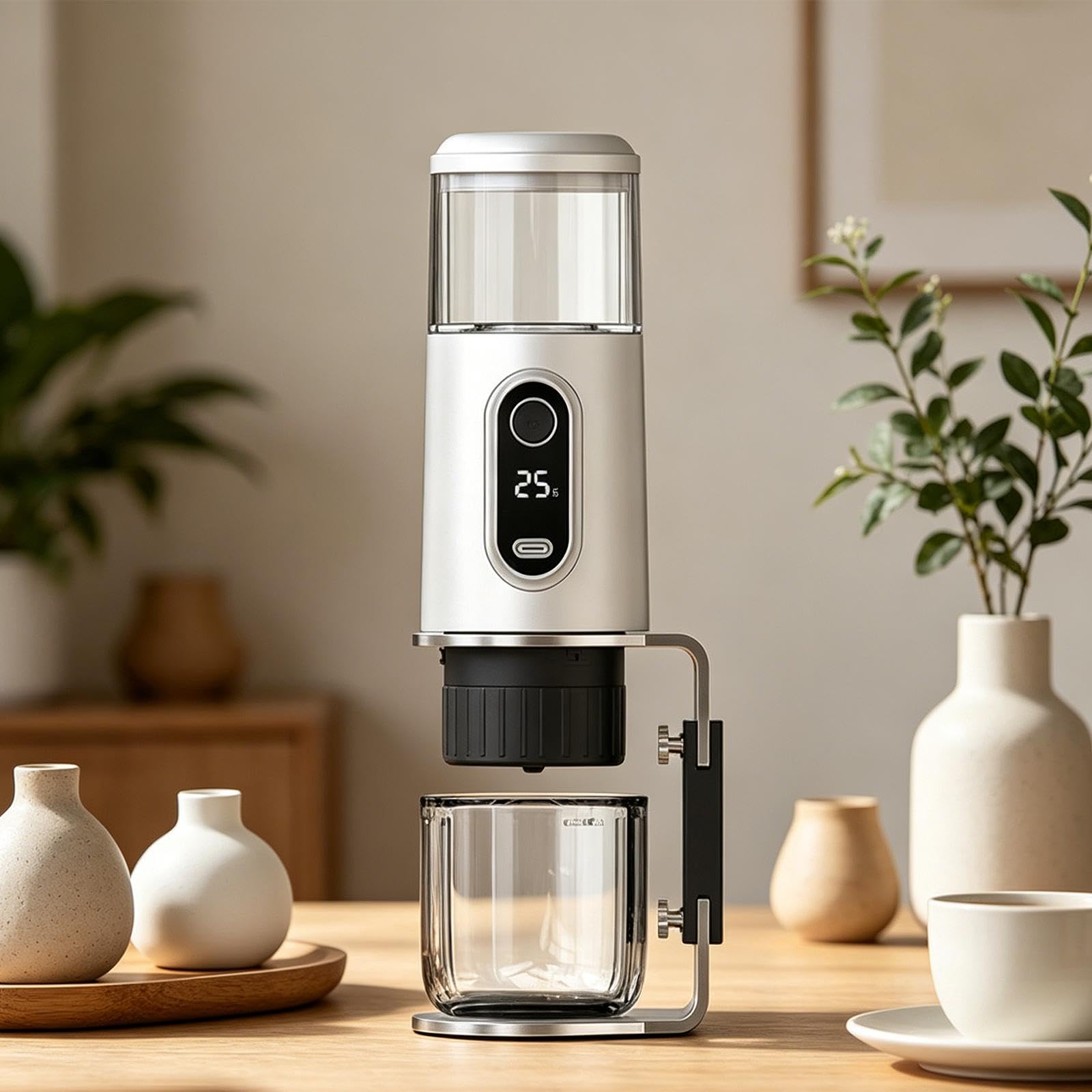Cafetera Espresso Eléctrica Portátil, Mini Cafetera Compacta, Recargable E Inalámbrica, Ideal para Viajes, con Bomba de 19 Apta para Camping, O, Blanco, Individual