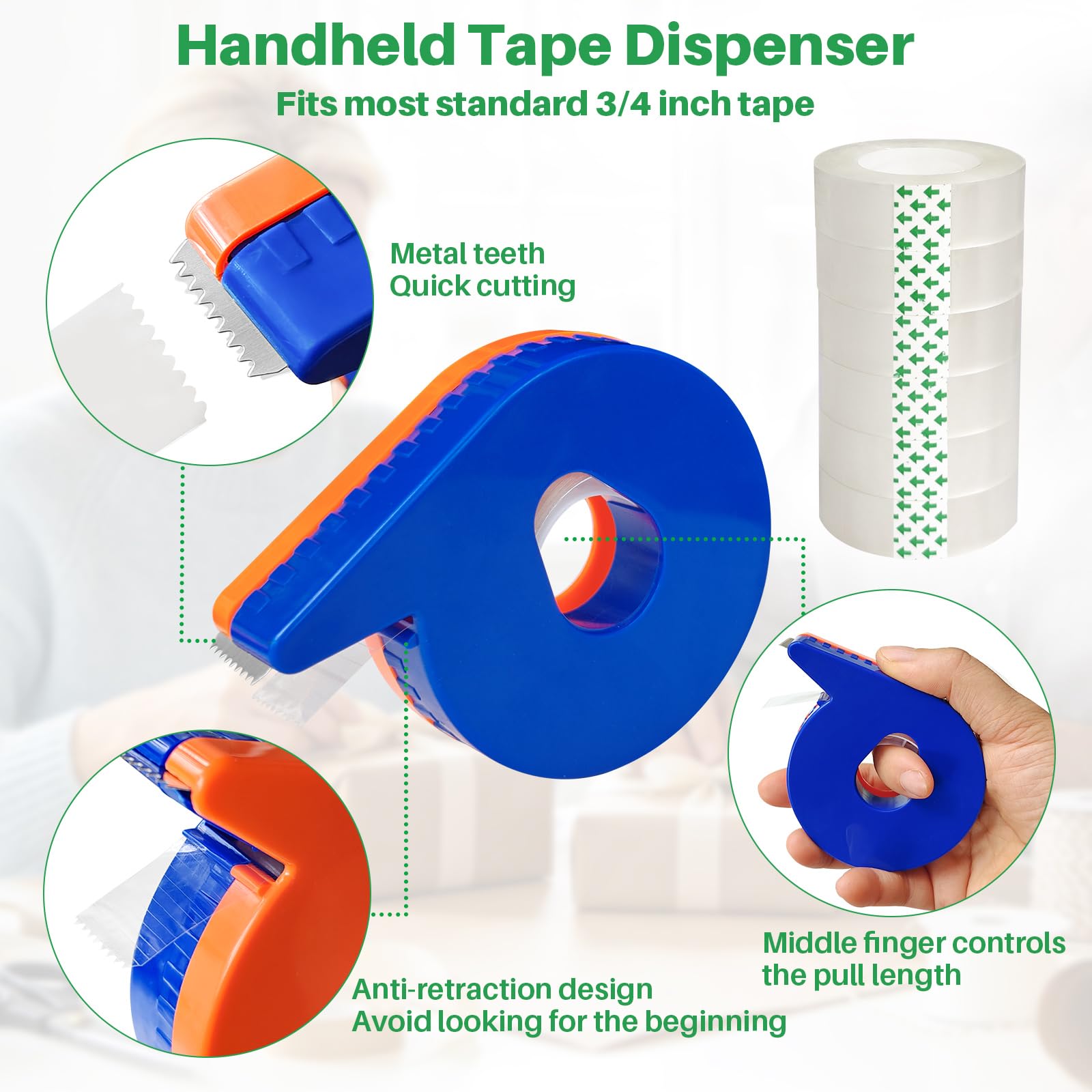Transparentes Klebeband, 1,9 x 5,9 cm, mit Handabroller, 6 Rollen für Geschenkverpackungen, Zuhause, Schule, Bürobedarf