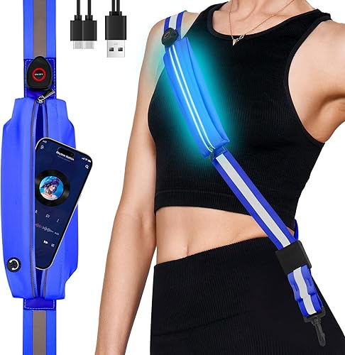 LED Reflective Belt Sash - 5 Lights Colors & 3 Light Modes High Visibility Night Safety Belt, Rechargeable Light Up Running Gear Adjustable Vest