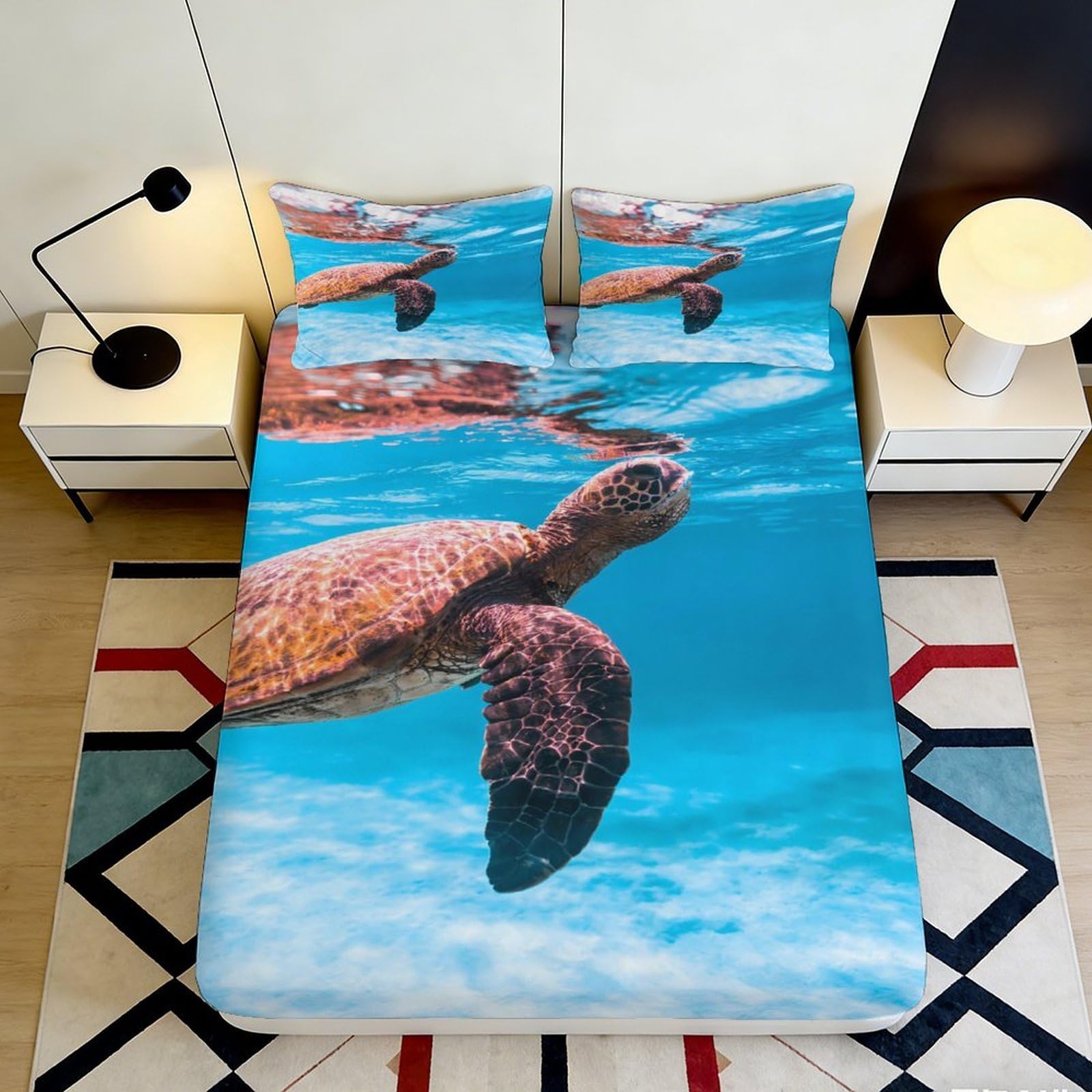 Pnayamiorkfel Style-5 3D Printed Sea Turtle Fitted Sheet Microfiber Soft Breathable Ocean Underwater Bed Cover For Bedroom Decor Protection 90X200x25cm