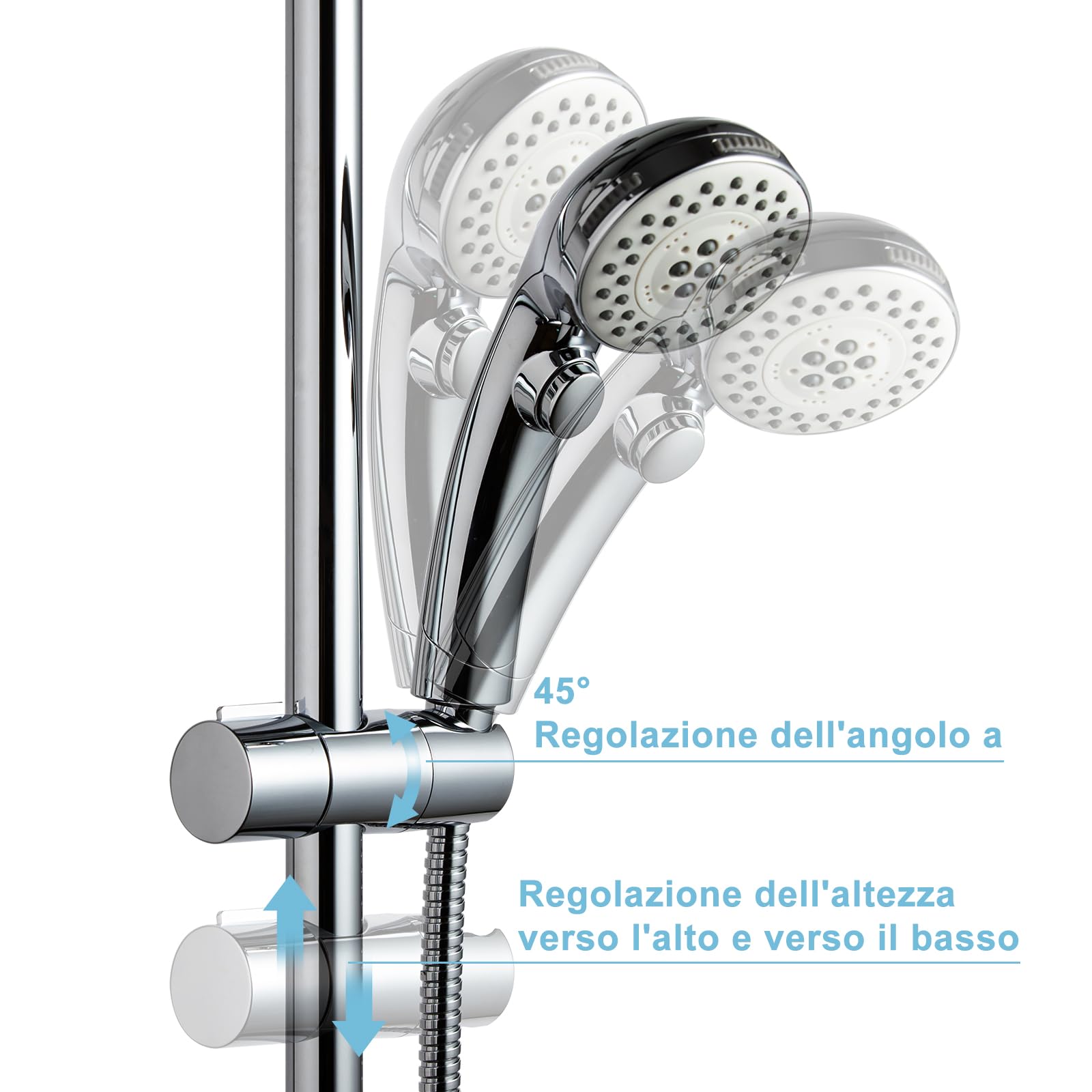 OFFO Supporto Soffione Doccia,19-25 mm Supporto Doccetta con Gancio regolabile, porta doccino per doccia, Cromo
