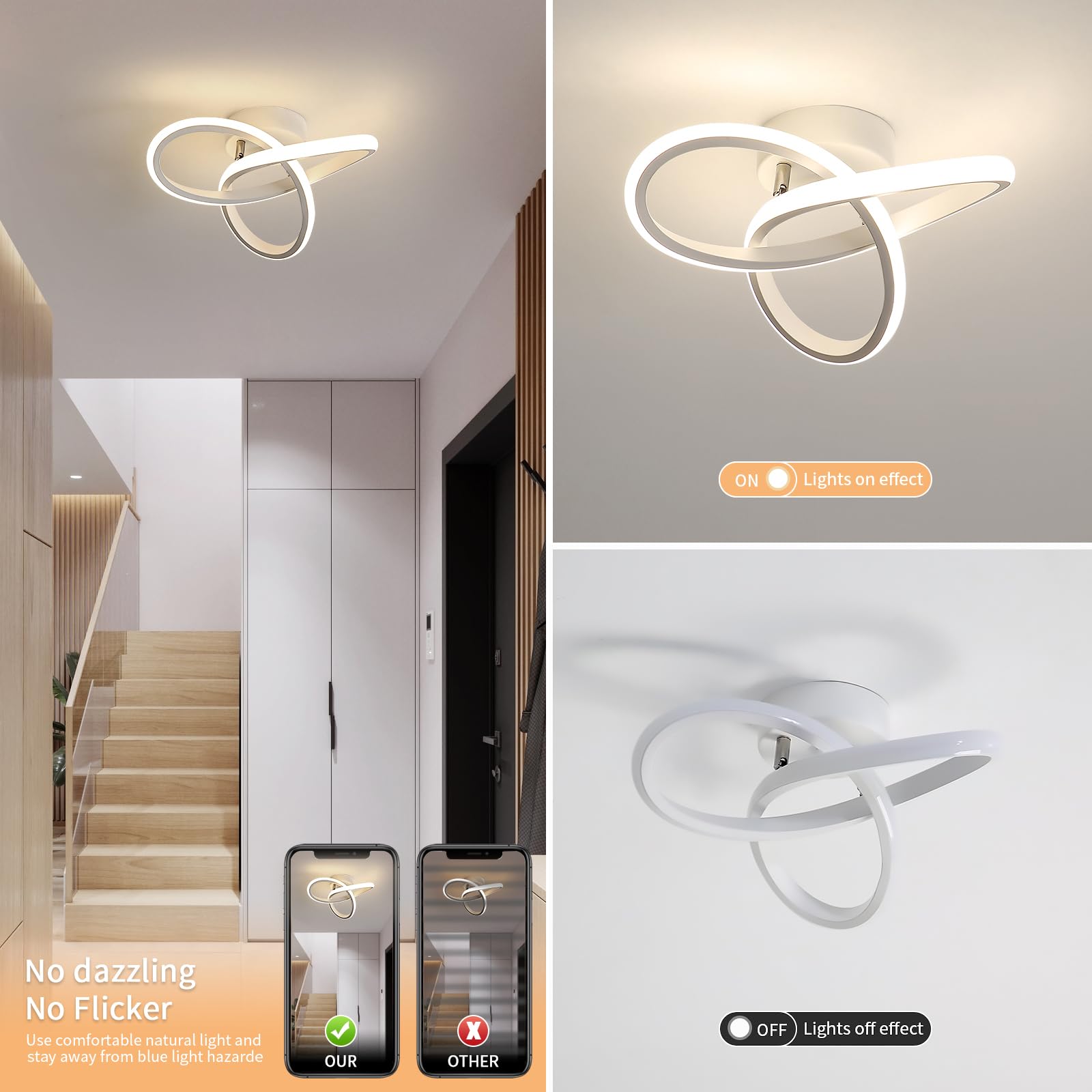 Toolight Plafoniera LED Moderna, 22W 2475LM Lampada da Soffitto in Acrilico Design Fiore, Lampadario LED Bianco per Cucina Corridoio Camera da Letto Soggiorno, Bianco Naturale 4500K, Dia 25cm