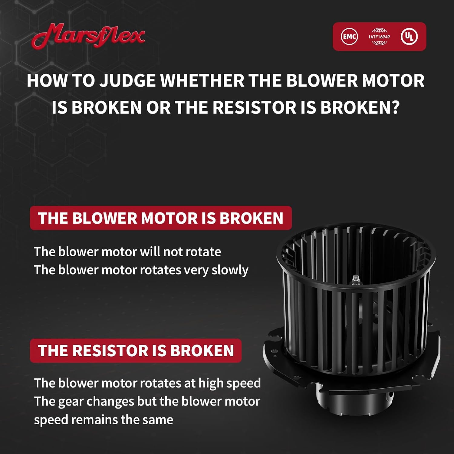 Marsflex Front Blower Motor 700100 for 1997-2000 Chevy Chevrolet GMC C1500 C2500 K1500 Suburban Tahoe Yukon Cadillac Escalade 1998 1999 Automotive Replacement Blower Motor Fan OE: 19131213, 61500558