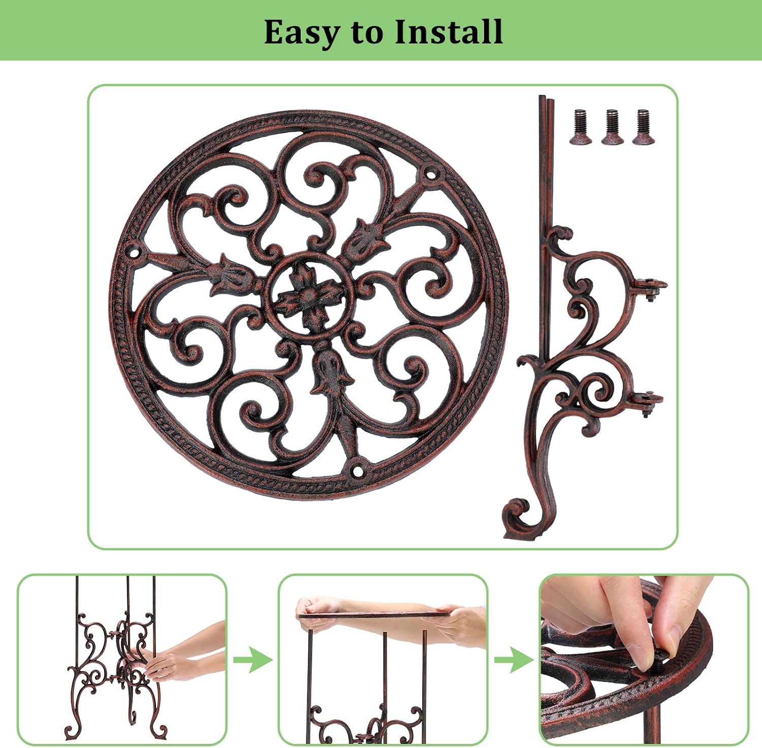 OwnMy Cast Iron Tall Plant Stand Heavy Duty Vintage Wrought Iron Flower Pot Holder, Decorative 1-Tier Potted Plant Holder Rack, Indoor Outdoor Large Metal Plant Stand for Patio Garden, Red Bronze