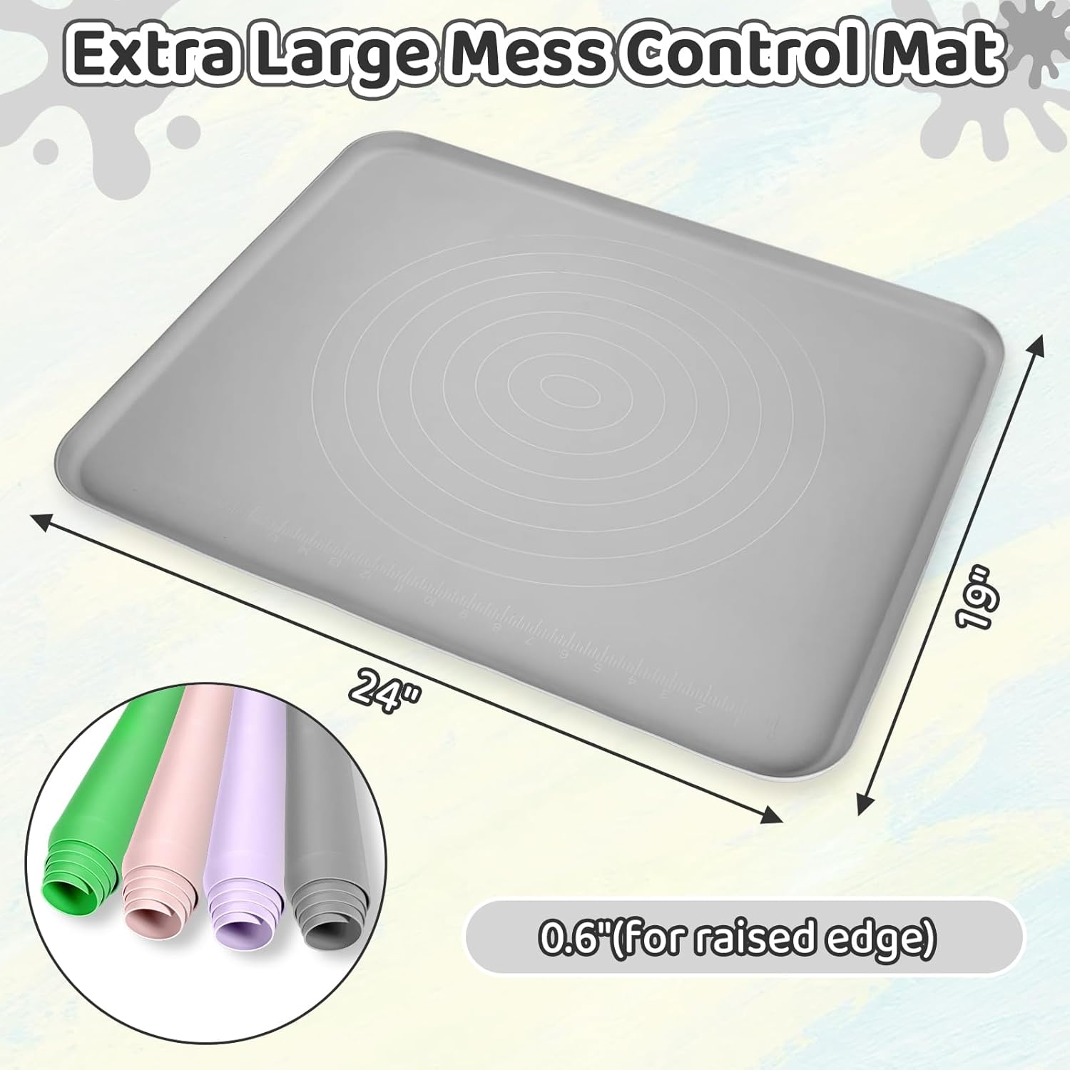 Extra Large Silicone Painting Mat for Crafts, 24”x 19” Waterproof Art Mat with Raised Sides for Paint, Clay Playdough, & Jewelry-Making (Grey) - Image 2