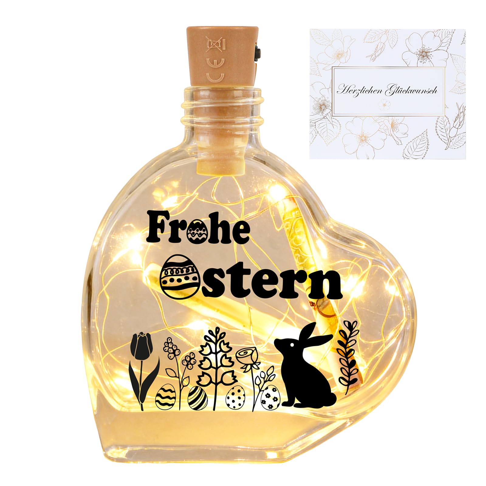 Seutgjie Ostern Geschenke, Frohe Ostern Deko LED Flaschenlicht mit Grußkarten Originelle Personalisiert Easter Gift