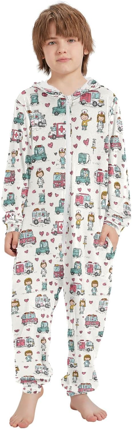Sleepwear Holiday Pajamas Zip Up Hooded Loungewear Sleepwear for Parties Sleepovers 4-14Y