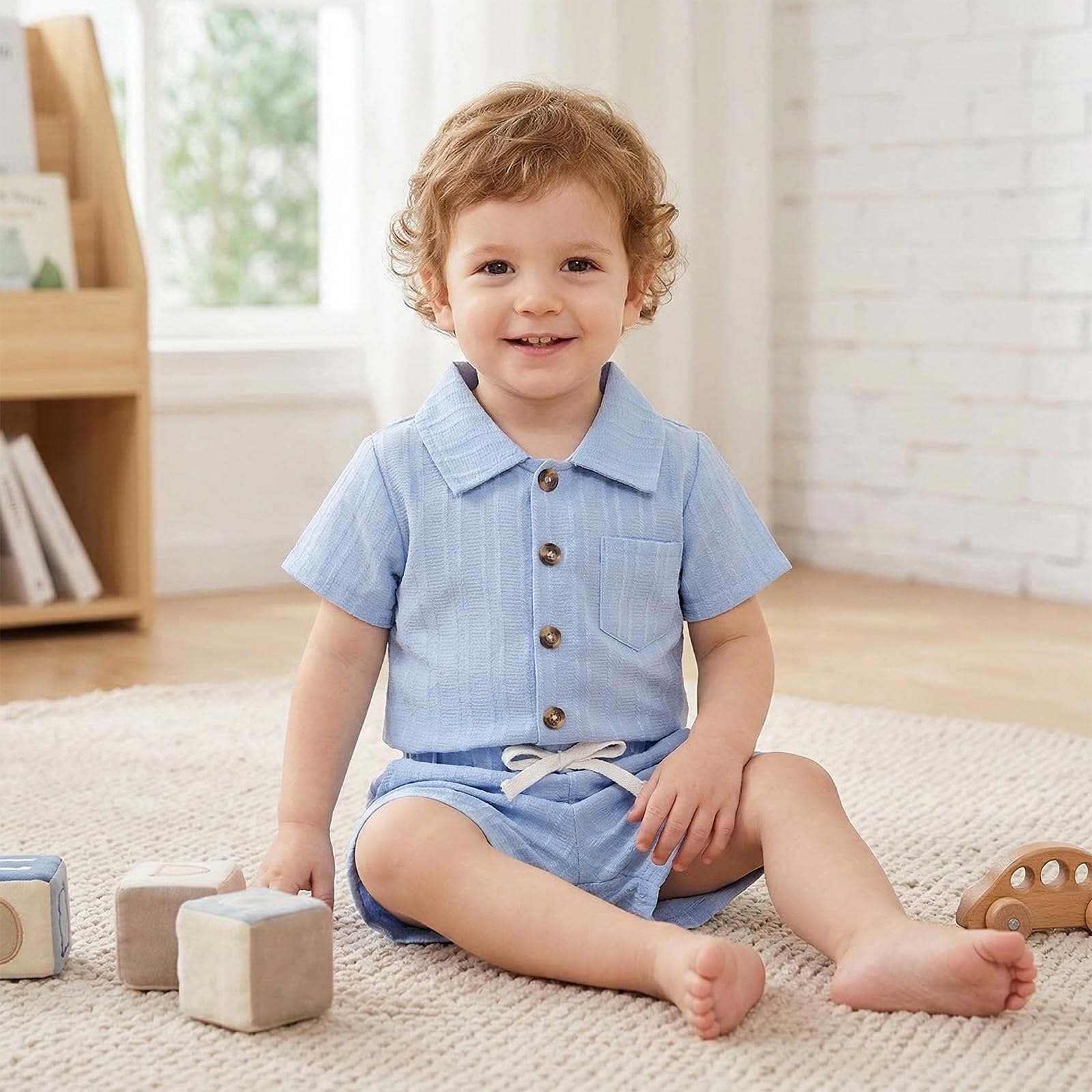 Ropa para bebés y niños pequeños, camiseta acanalada con botones y pantalones cortos con bolsillo, conjunto de 2 piezas de 12 meses a 5T sin camiseta
