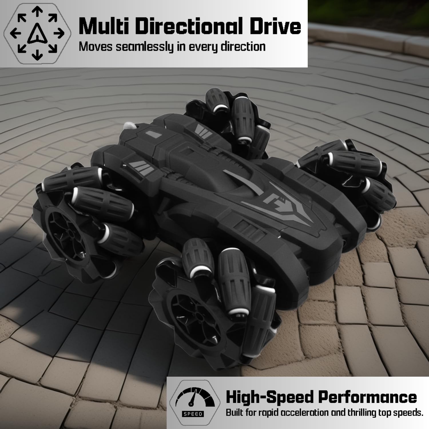Frendo Remote Control Drift Stunt Car 4WD | 360° Rotating | Dual Sided Climbing | High-Speed Tumbling | Rechargeable Stunt Car | C-Type Charging | Remote Control Car for Kids | Made in India. (Black)