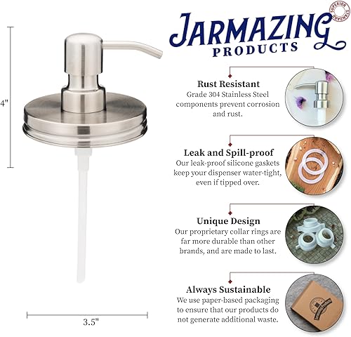 Miniatura 2 de Jarmazing Products Tapas dispensadoras de jabón de acero inoxidable de boca ancha, paquete de dos unidades, para todos los tarros de conservas de