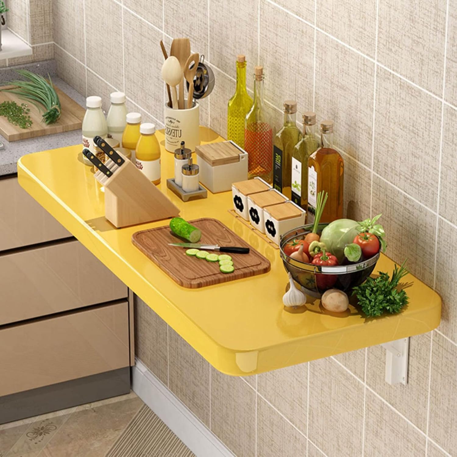 Aigoss Wall Mounted Folding Table for Laundry Room, Floating Wall Mounted Desk