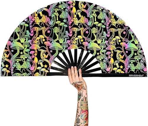 Miniatura 6 de Ventilador de mano plegable de bambú holográfico con funda para hombresmujeres, ventilador de mano para EDM, festival de música, club, extraño,