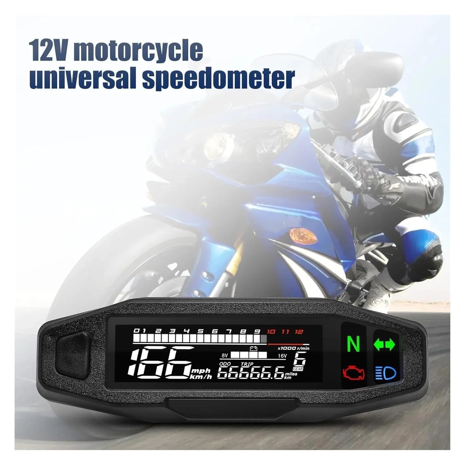 Motorcycle Speedometer Tachometer Universal Motorcycle Meter Speedometer Digital Dashboard 12000RPM Gauge Tachometer Panel Odometer Display