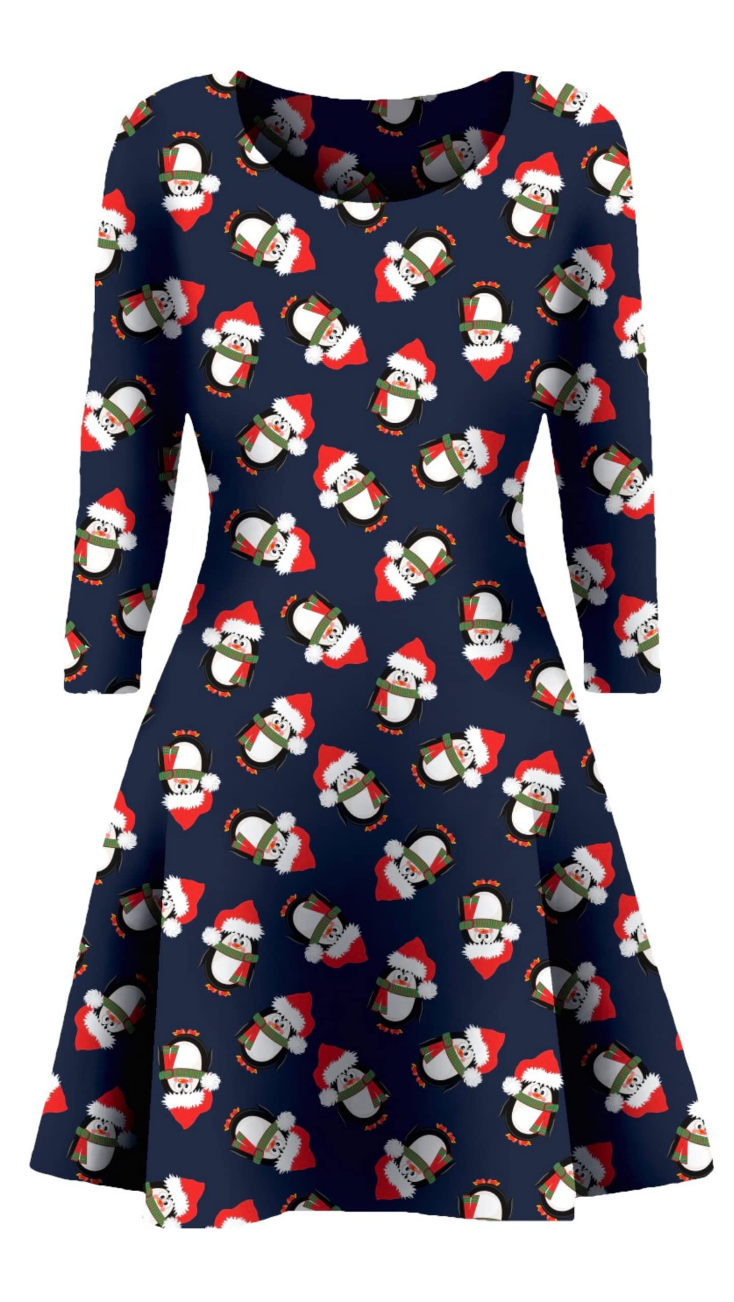 Womens Christmas Party Dress Snowman Swing Dress Novelty Printed Skater Xmas Dress Secret Santa Gift US Size 4-22