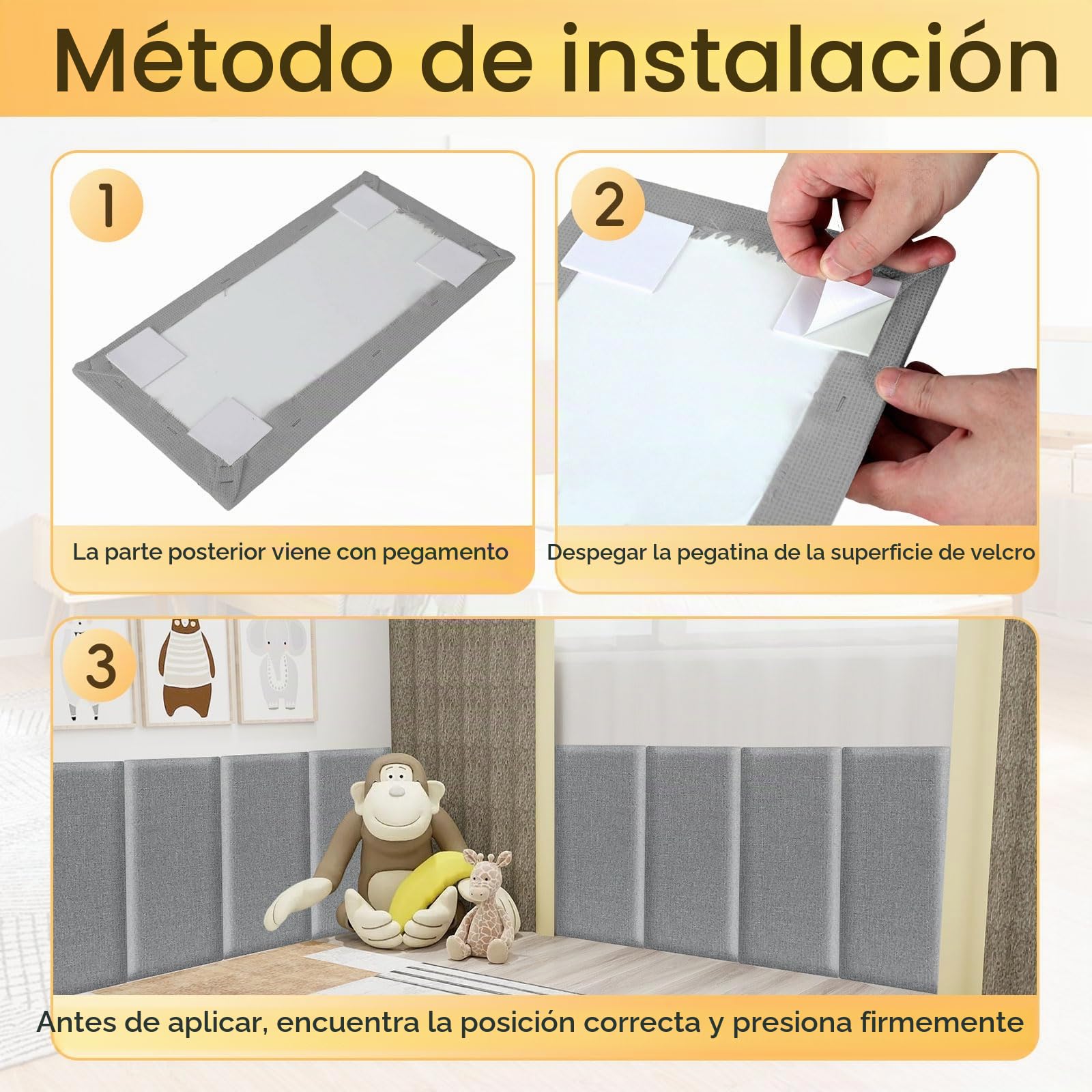 4 x 20 cm Paneles de pared 3D acolchados de lino de algodón, adhesivos anticolisión para cabecera de cama, revestimiento de pared 3D, gris claro, 40 x 20 cm