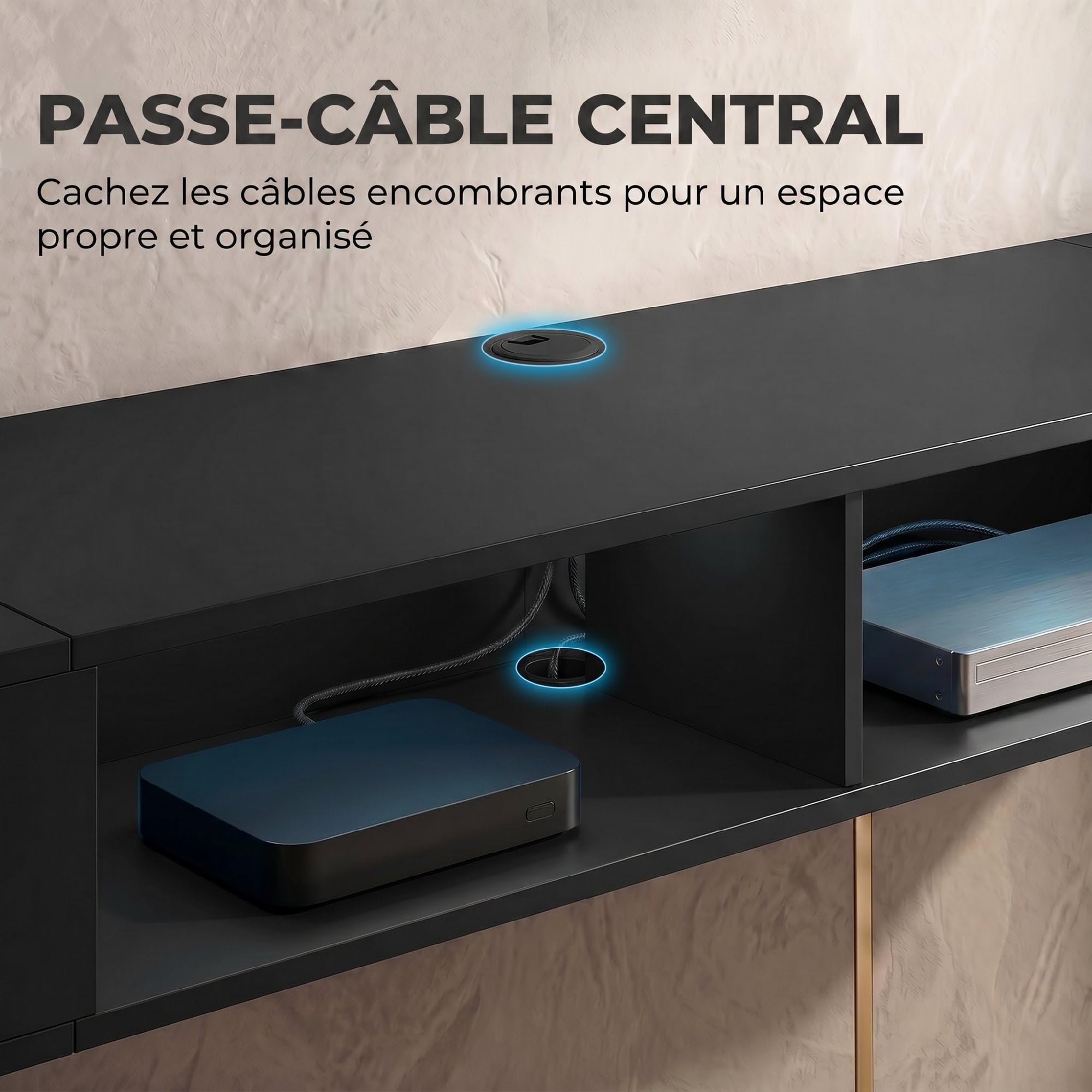 HOMCOM Mobile TV sospeso 180 cm con LED RGB per TV da 75 pollici, nero | Mobile TV, Ripiani aperti, Panca TV a parete per soggiorno
