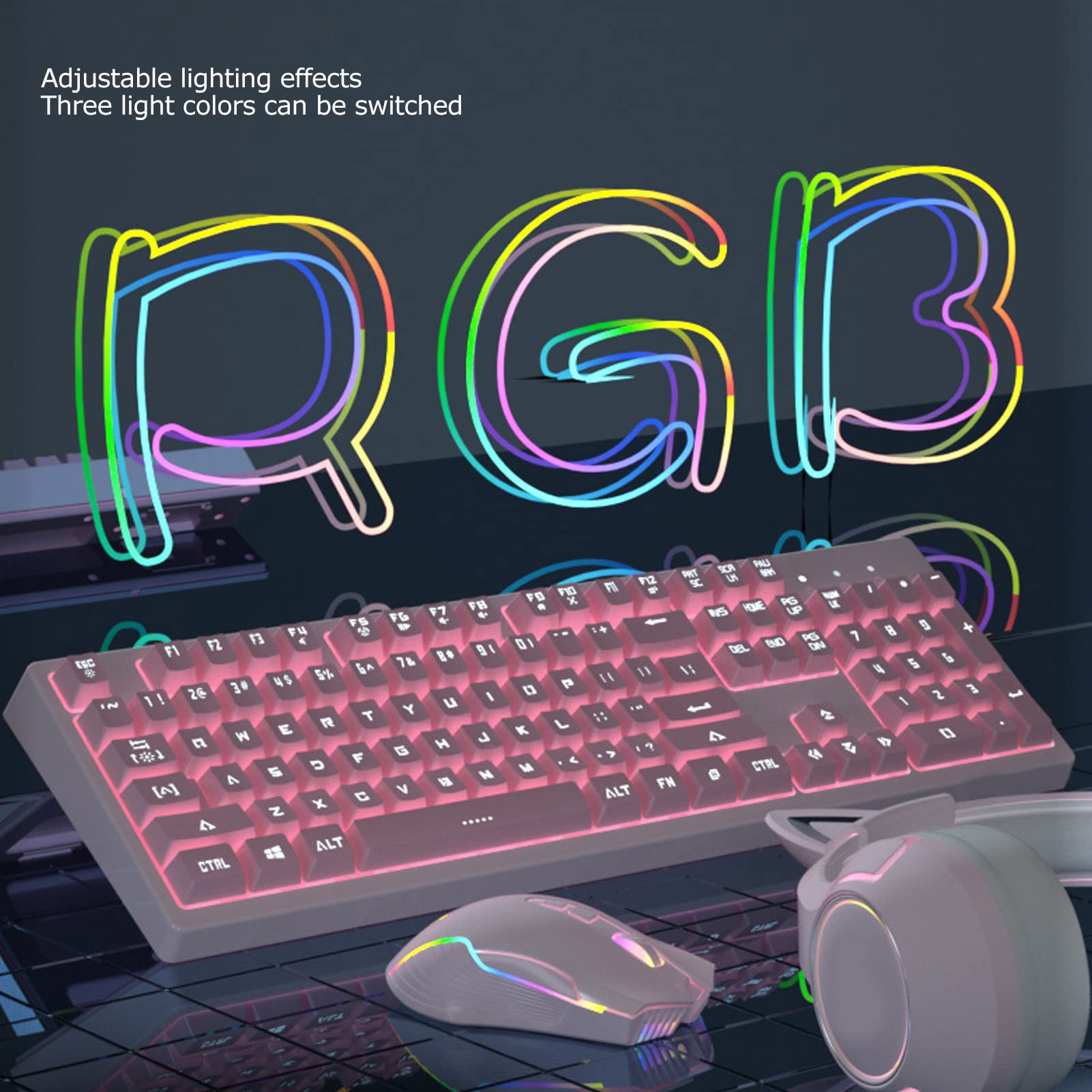 Zestaw Przewodowej Klawiatury i Myszy Wodoodporny RGB 6 Poziomów DPI Regulowany dla Systemu OS X Antypoślizgowy Ergonomiczny Kształt Różowy materiał ABS 104 Klawisze do Użytku Domowego w