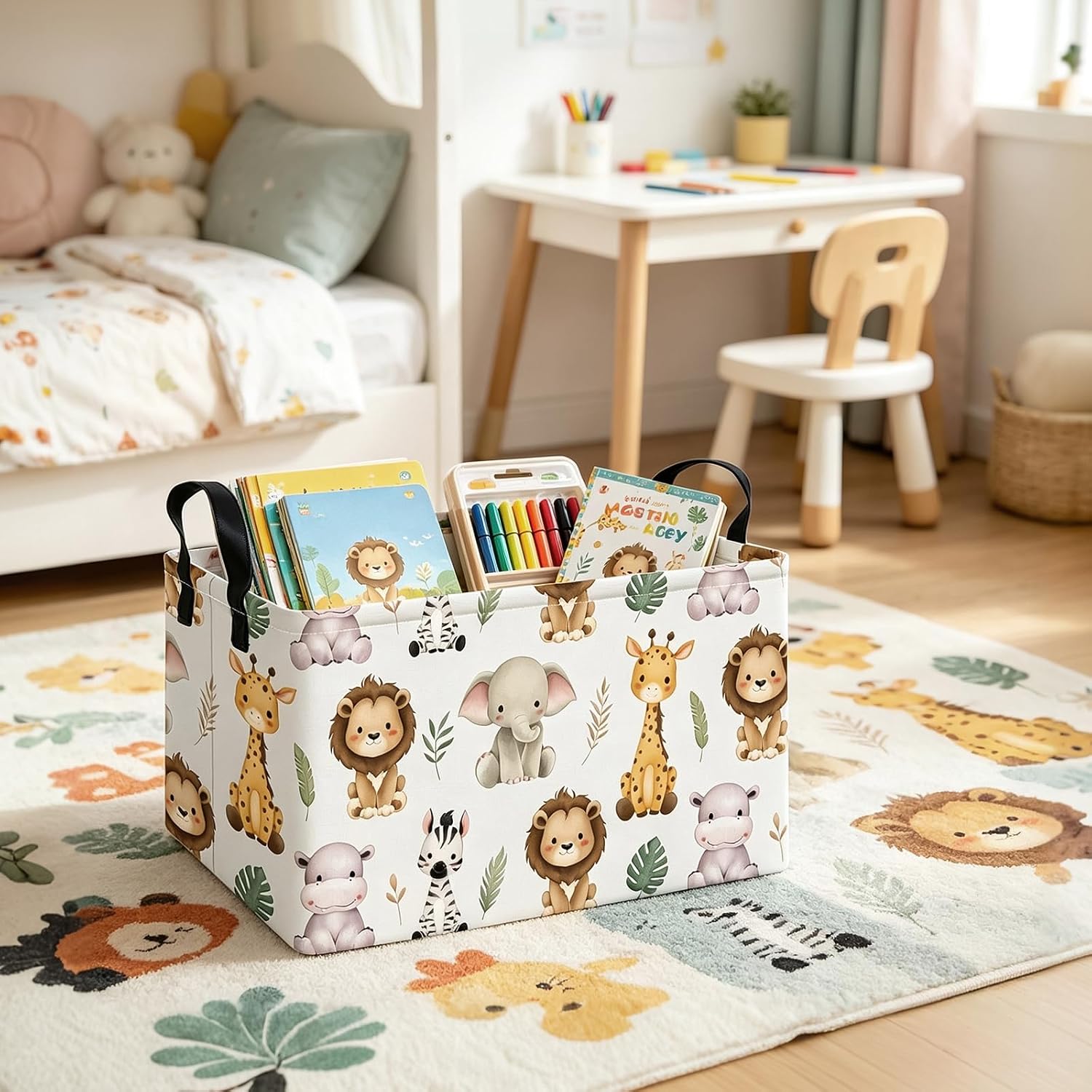 Rectangle Foldable Storage Basket Handles For Home, Cute animal image 4