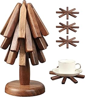 Natural Walnut Wood Trivets - Foldable Tree Hot Plate Mat Set of 3 for Kitchen, Multifunction for Hot Pots and Pans