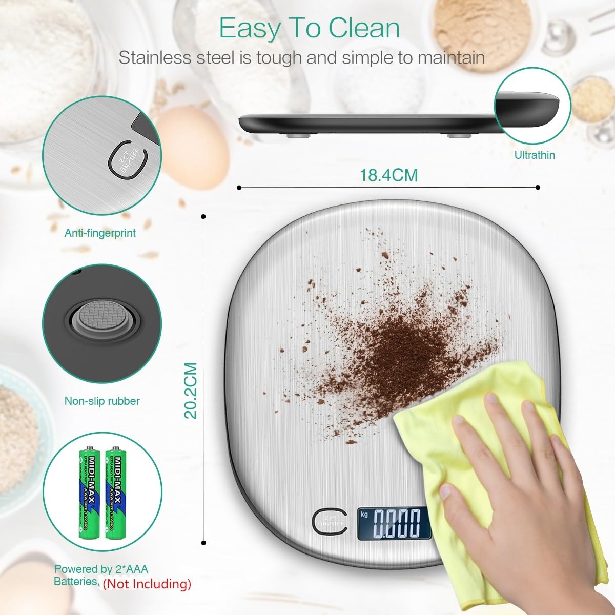 Básculas para pesar alimentos Báscula Digital for cocina de 15kg, báscula electrónica for alimentos for el hogar, for cocinar y hornear, herramienta medición acero inoxidable