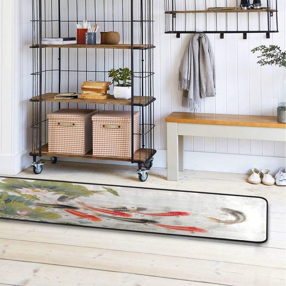 ALAZA Asian Lotus and Koi Fish Runner Area Rug Non Slip Floor Mat for Hallway Entryway Living Room Bedroom Dorm Home Decor 72x24 inches