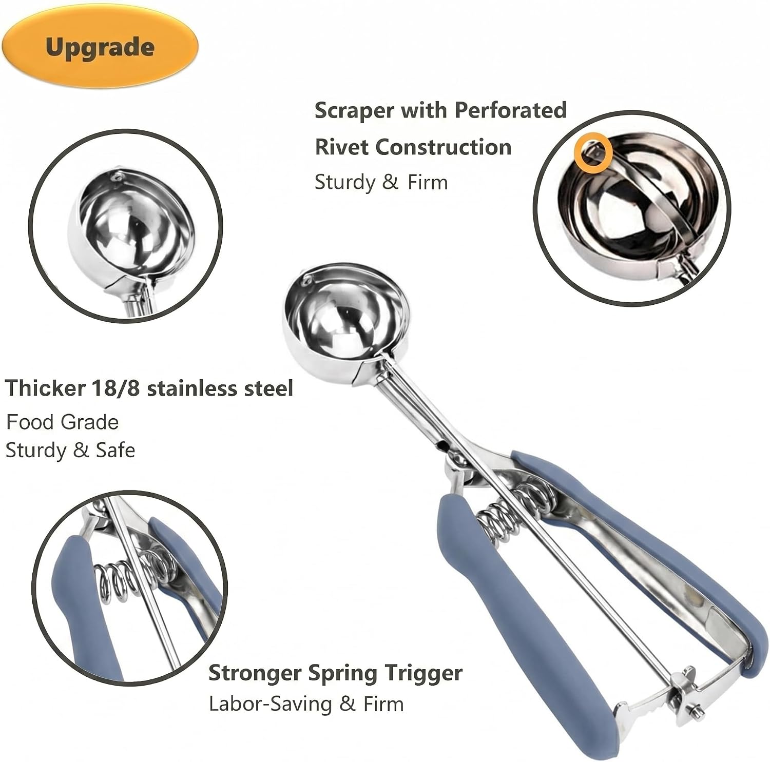 Cookie Scoop, Ice Cream Scoop, 1Tbsp/15 ml/0.5oz Cookie Scoops for Baking, 18/8 Stainless Steel Cookie Scooper for Baking, Cookie Dough Scoop with Non-slip Grip(Blue Gray) image 3