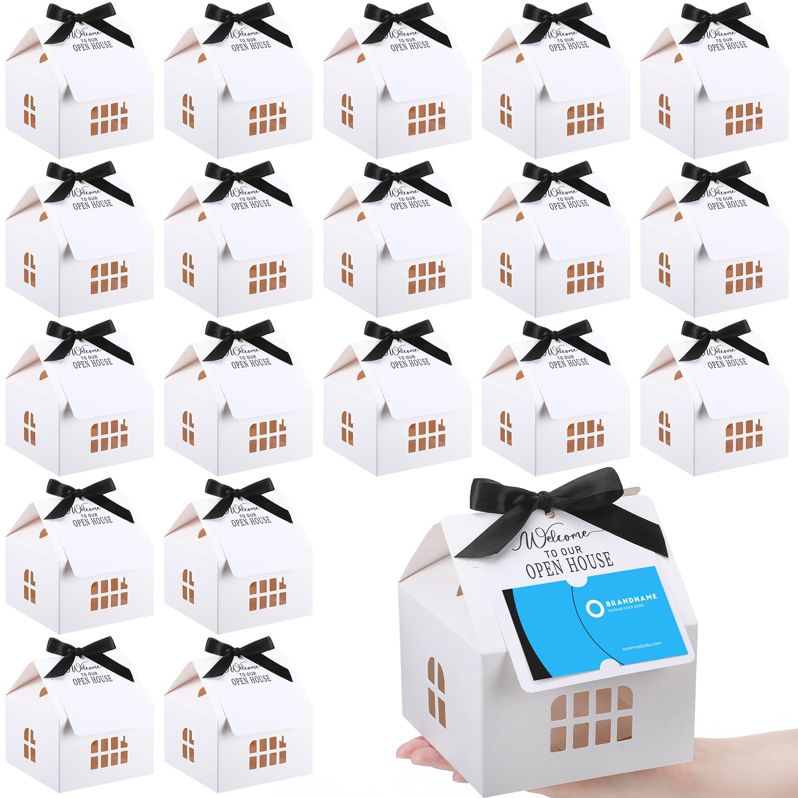 Affrolling 25 Sets Open House Supplies Real Estate Agent Gifts for Clients House Shaped Gift Boxes with Greeting Cards for Real Estate Agent Favors