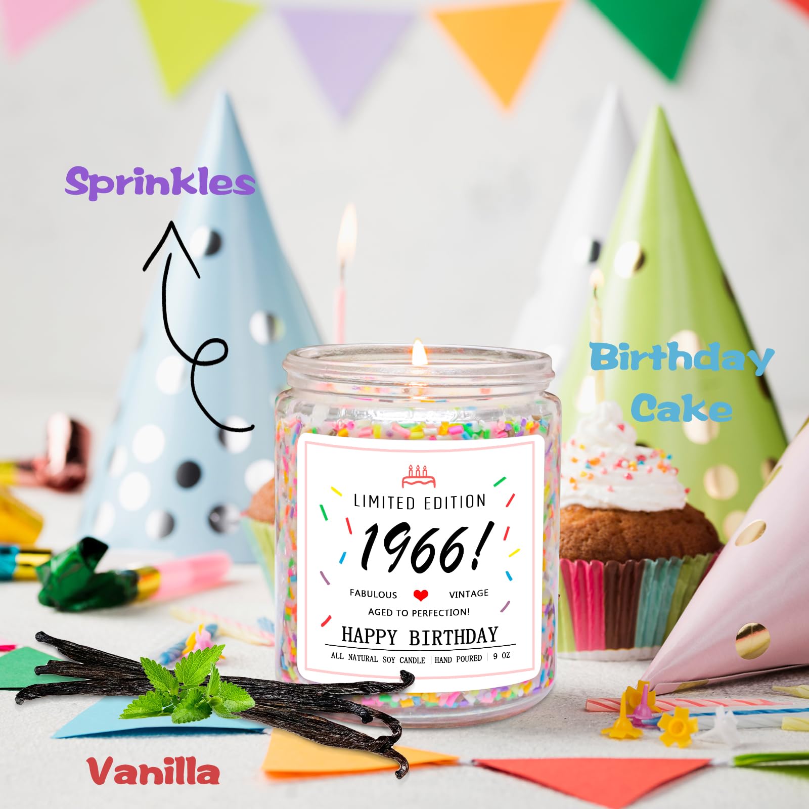 Homsolver 60th Birthday Gifts for Women Ideas, Decorations Gifts for 60 Year Old Woman, 60th Birthday Candle - Limited Edition 1966 Handmade (Vanilla Birthday Cake Scent with Sprinkles)
