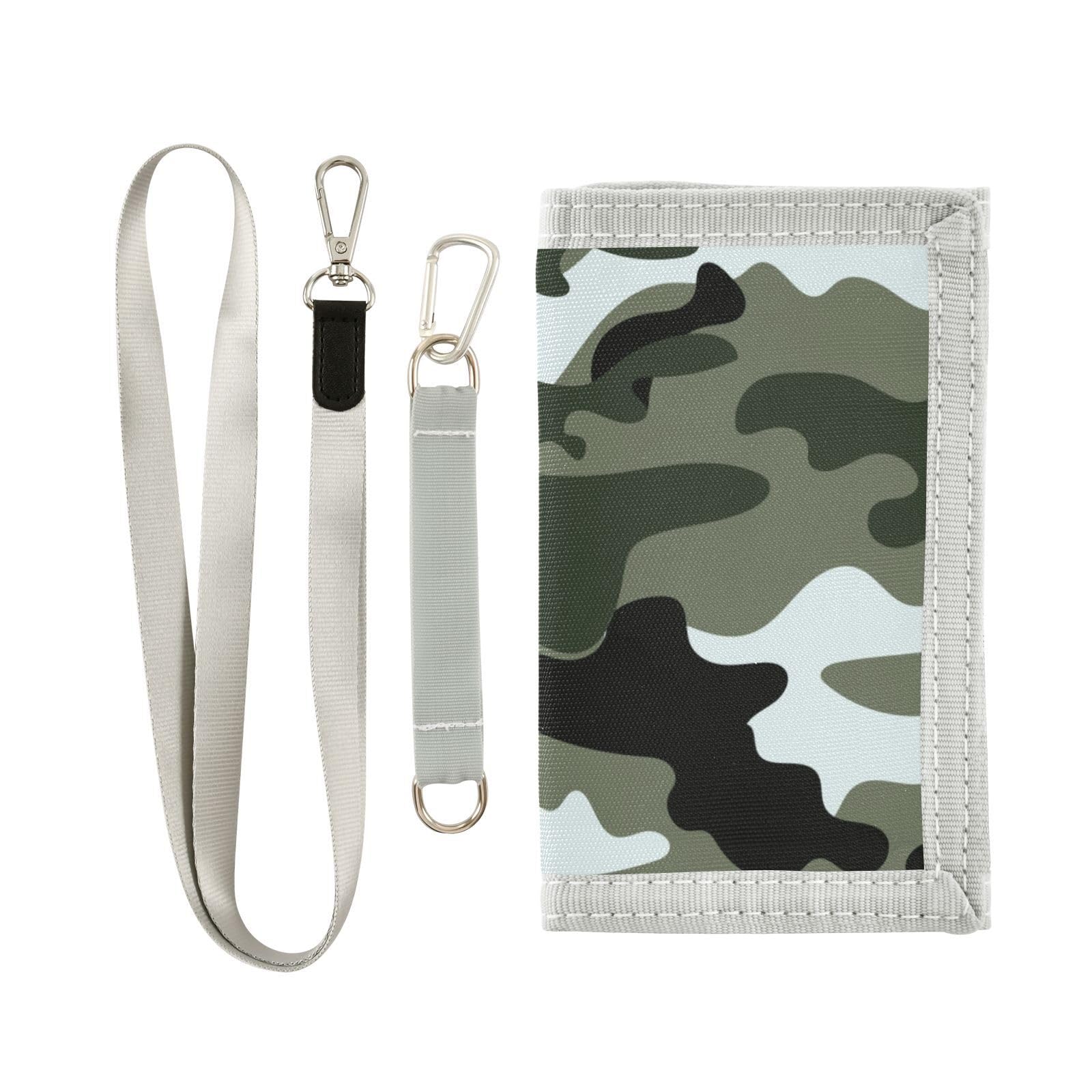 JHKKU Camo Print Trifold Wallets for Kids Boys Girls, Outdoor Sports Wallet for Teen, with Zipper Coin Pocket Novelty Purse