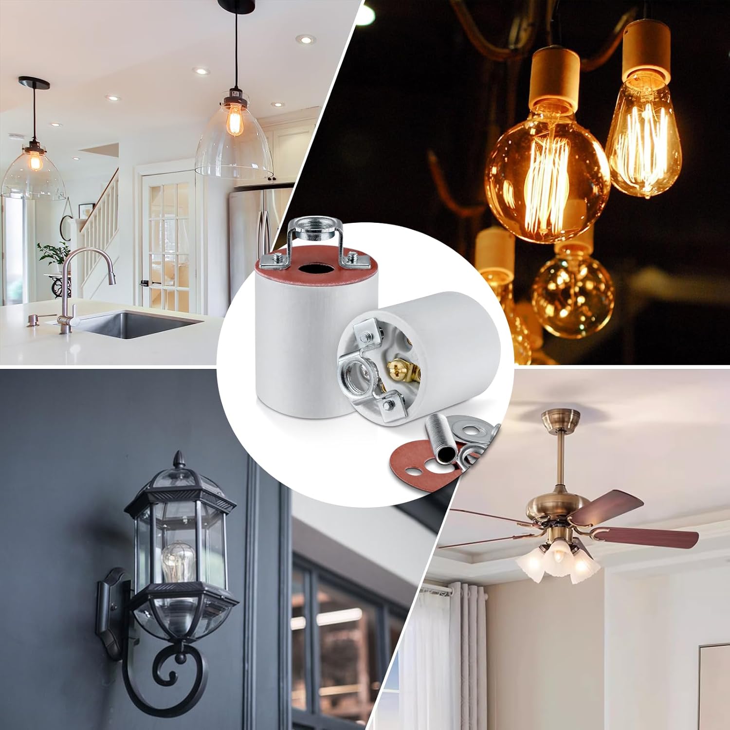 E26 Light Socket,Standard Medimun Screw Bulb Socket Lamp Holder,Porcelain Light Socket with Screw Fixing for E26 Halogen Incandescent LED Light Bulb