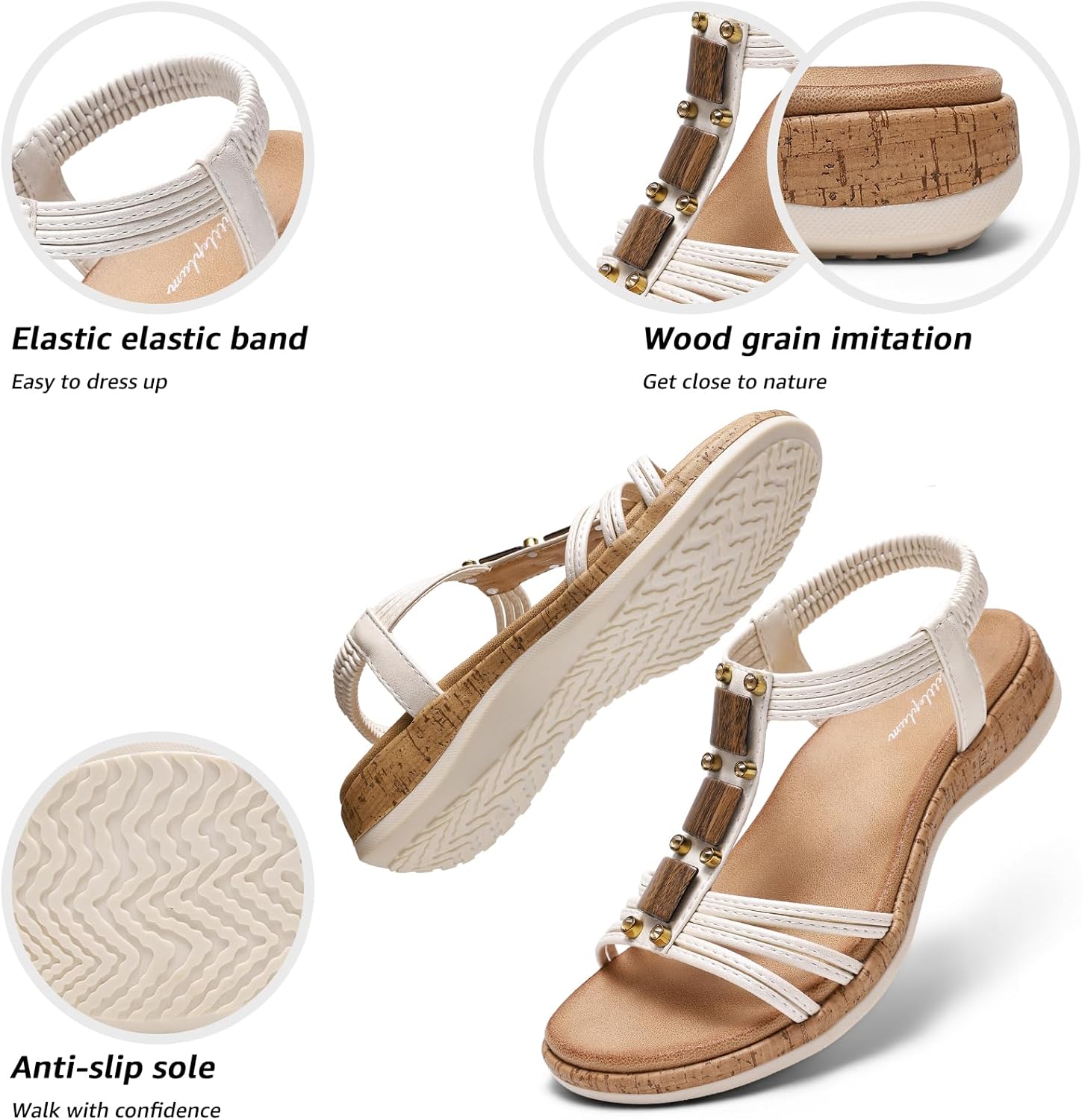 Littleplum Women Flats Sandals Arch Support Open-Toe Casual Summer Low Wedge Shoes for Daily Beach Walking Dressy Comfy Sandals - Image 4