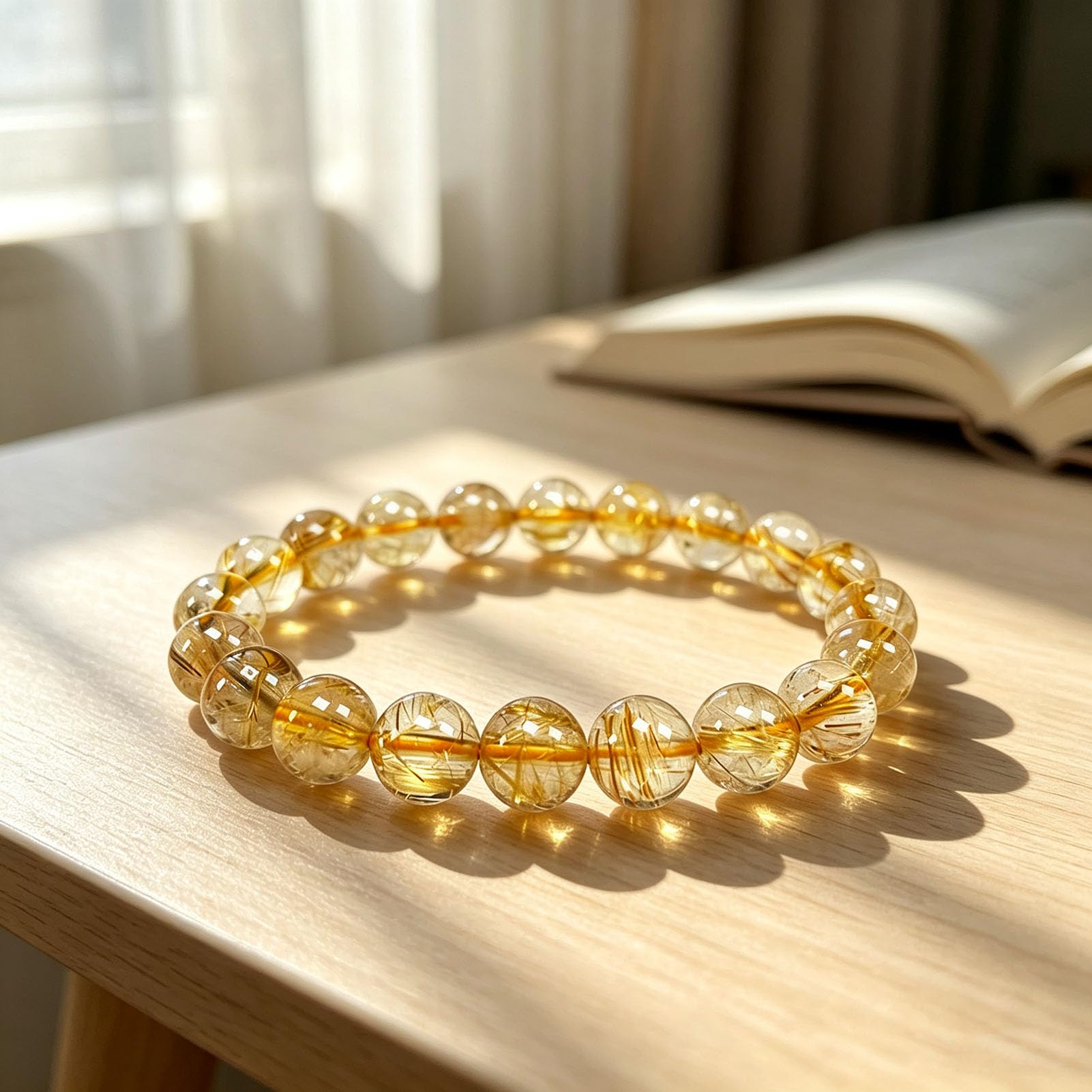 Pulsera elástica piedras preciosas naturales de hematita cuarzo rutilado