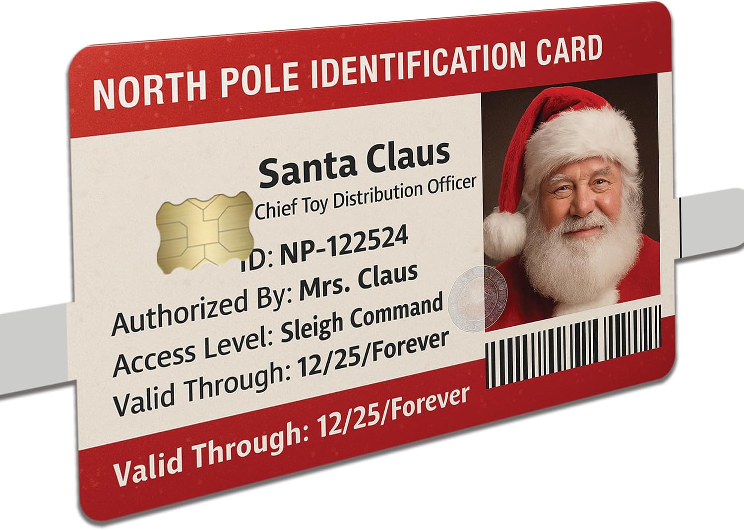 Santa Claus North Pole ID Credit Card Skin – Official Holiday Design – “Chief Toy Distribution Officer” – UV Printed Vinyl Card Cover – Easy Application