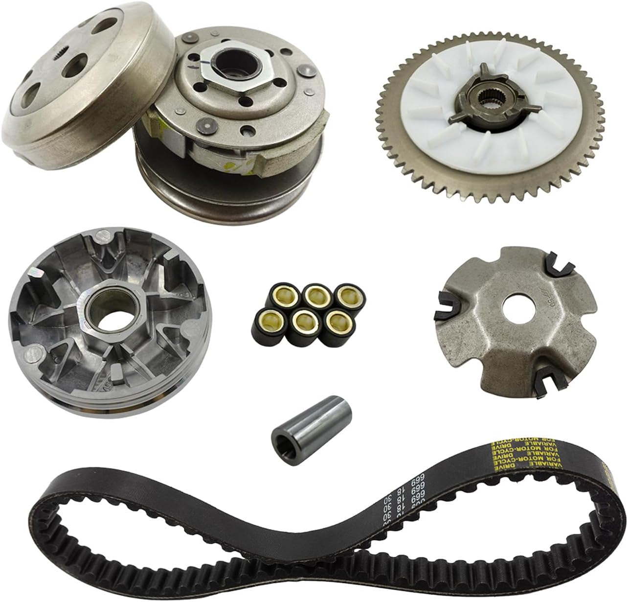GY6 50cc Performance Clutch Set, Fit for GY6 50cc 60cc 80cc Engine Taotao Scooter, include Clutch Assembly and Variator Assembly with 669 belt.