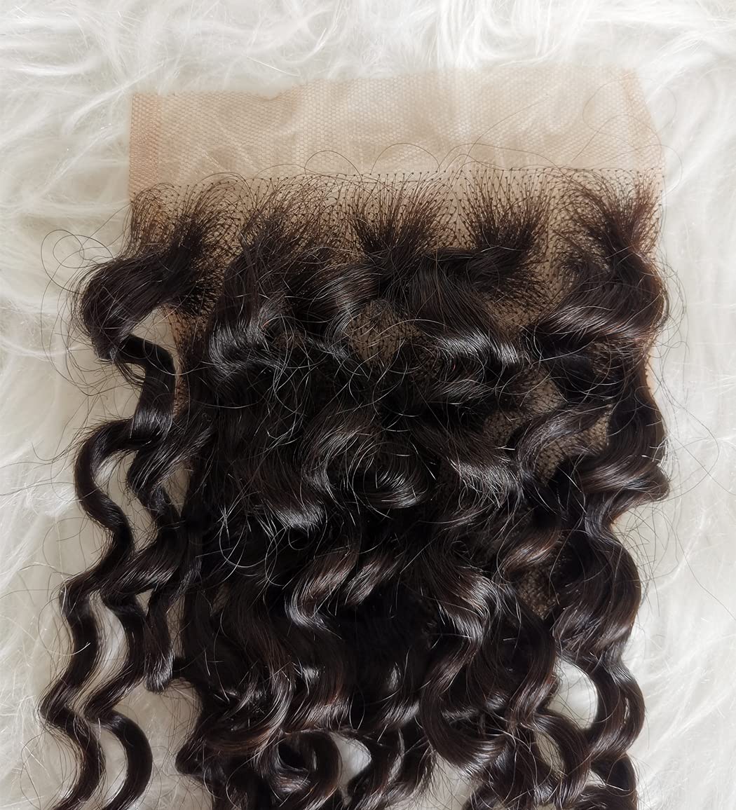 Clytie 4x4 Raw Indian Curly One Donor Human Hair Lace Closure Medium Brown Lace Cuticle Aligned Unprocessed Remy Virgin Hair Pre plucked Hairline (4x4 12" closure)