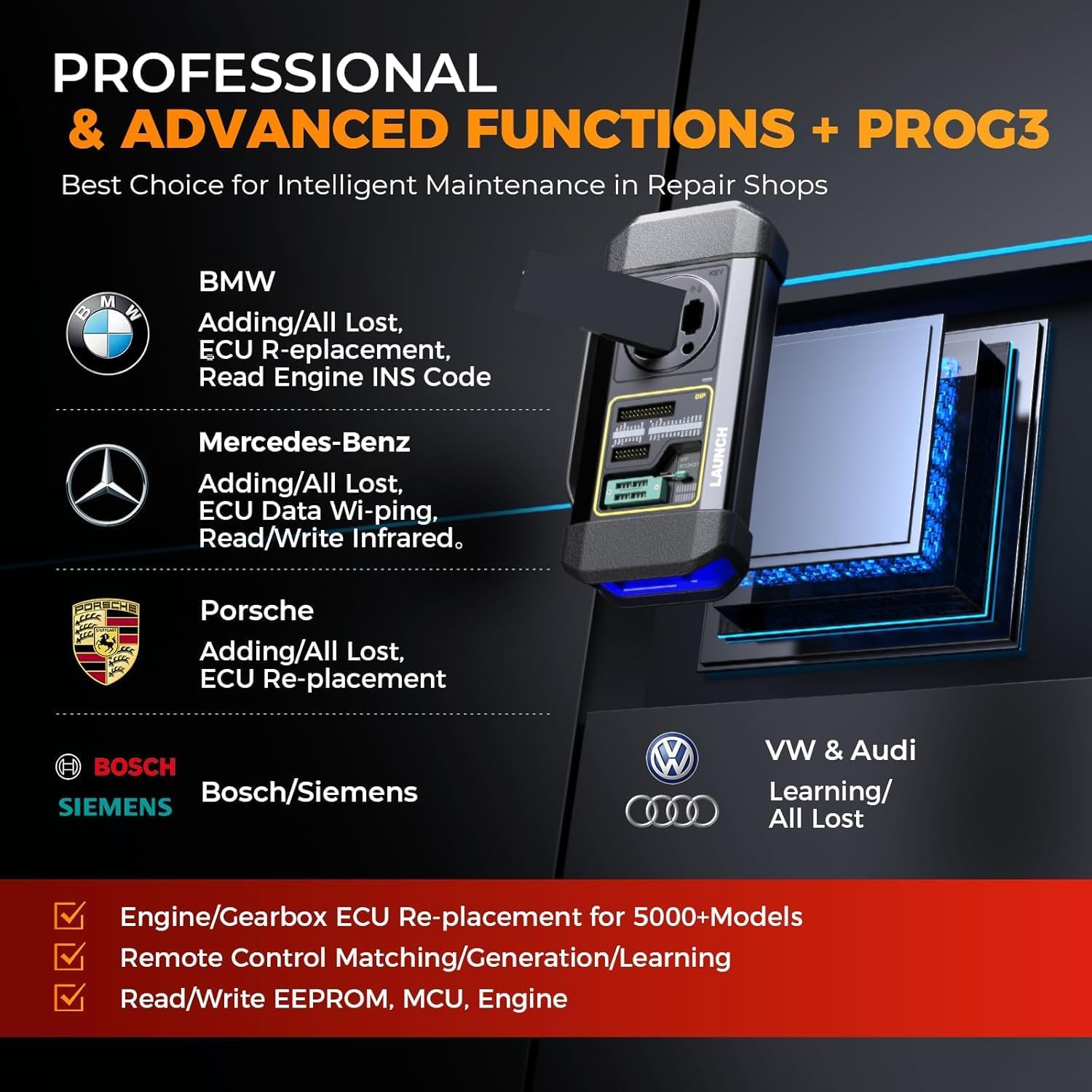 Launch X431 1MM0 Plus with PROG3 Tool, All-System Diagnostics, ECU Coding Scan Tool, 39+ Services, Bi-Directional Control, 2-Year Updating