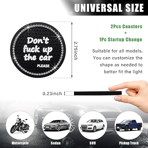 Miniatura 2 de Ziciner - 2 posavasos brillantes para auto, 2.75 pulgadas, antideslizante, inserción automática, tapete de cristal para mujeres y niñas, accesorio