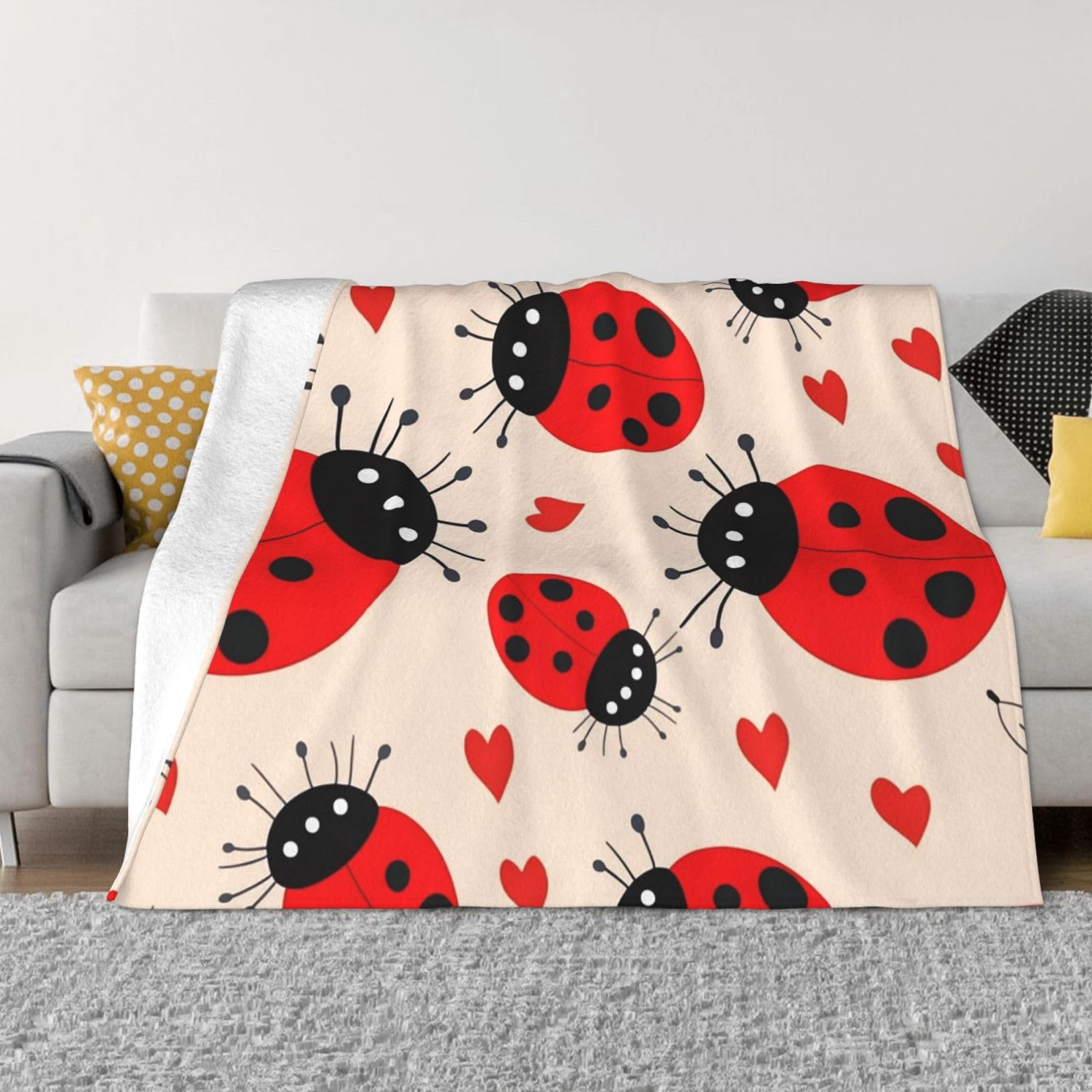 Couverture canapé peluche douce motif coccinelle une idée cadeau idéale pour la maison