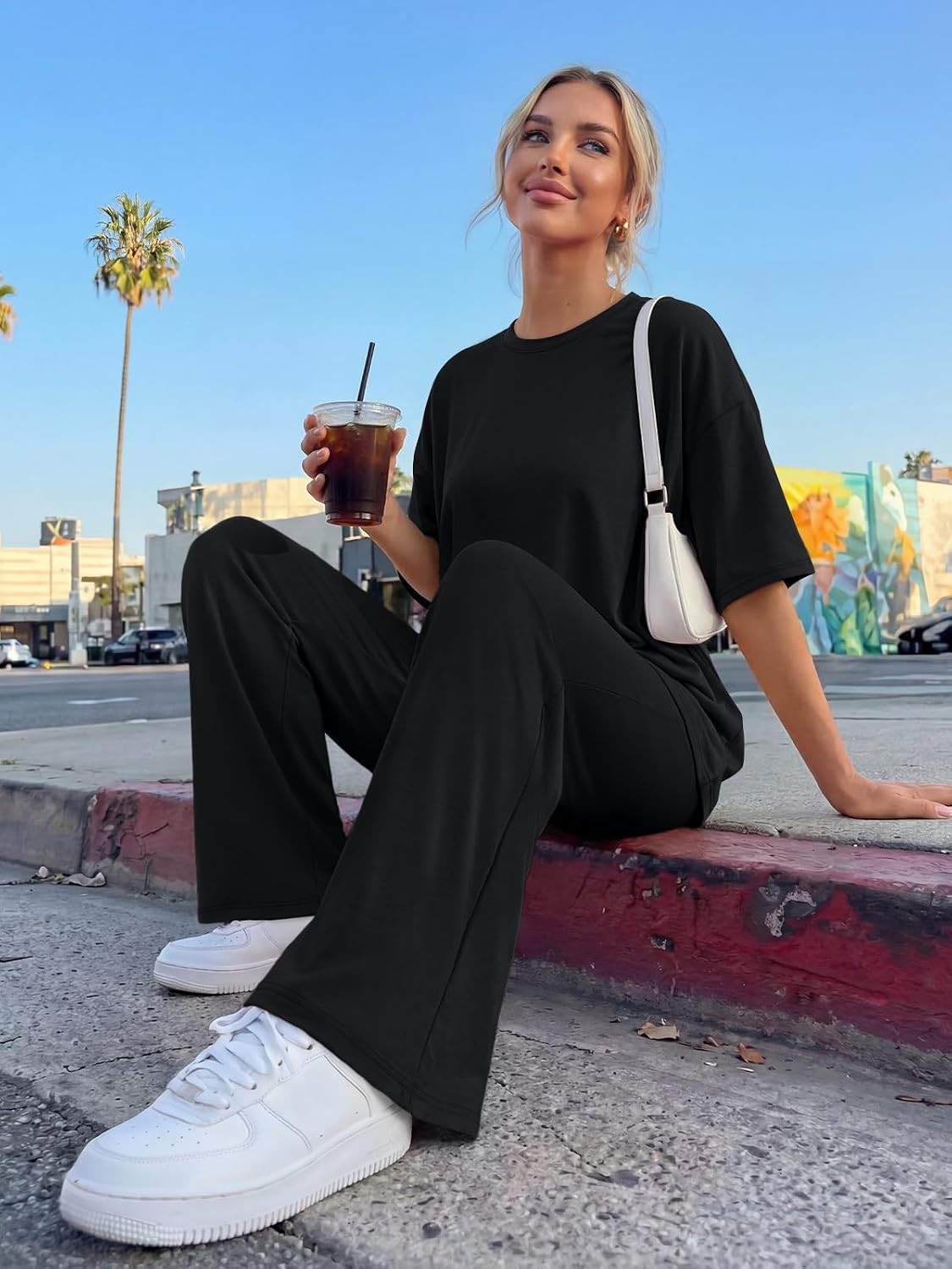 Trendy Queen Women 2 Piece Matching Summer Lounge Sets Clothing 2026 Short Sleeve Shirts & Pants Travel Outfit